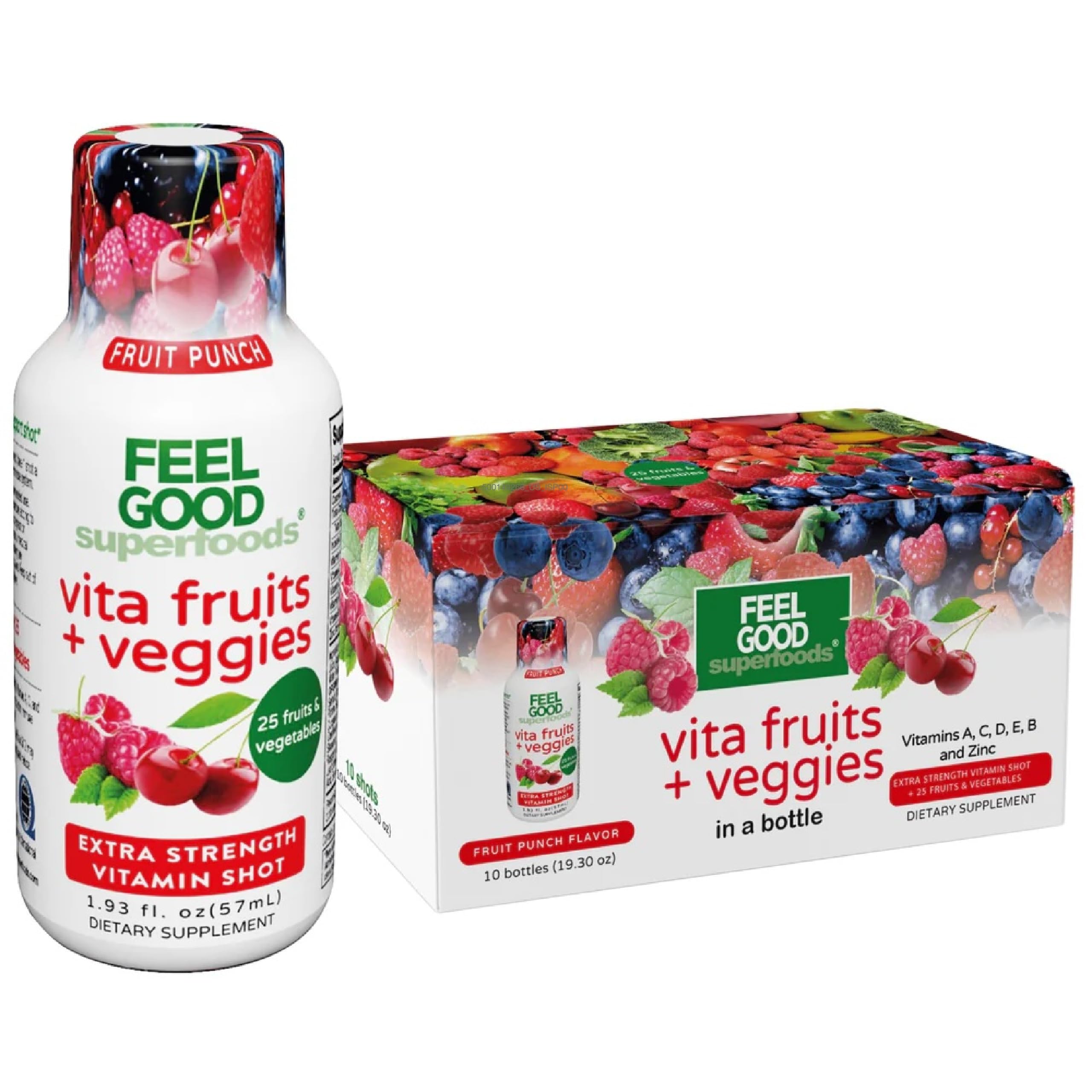Shot FeelGood Superfoods immunité, mélange de 25 fruits et légumes biologiques.