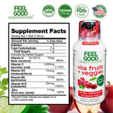 Shot FeelGood Superfoods saveur fruits et agrumes, goût rafraîchissant.