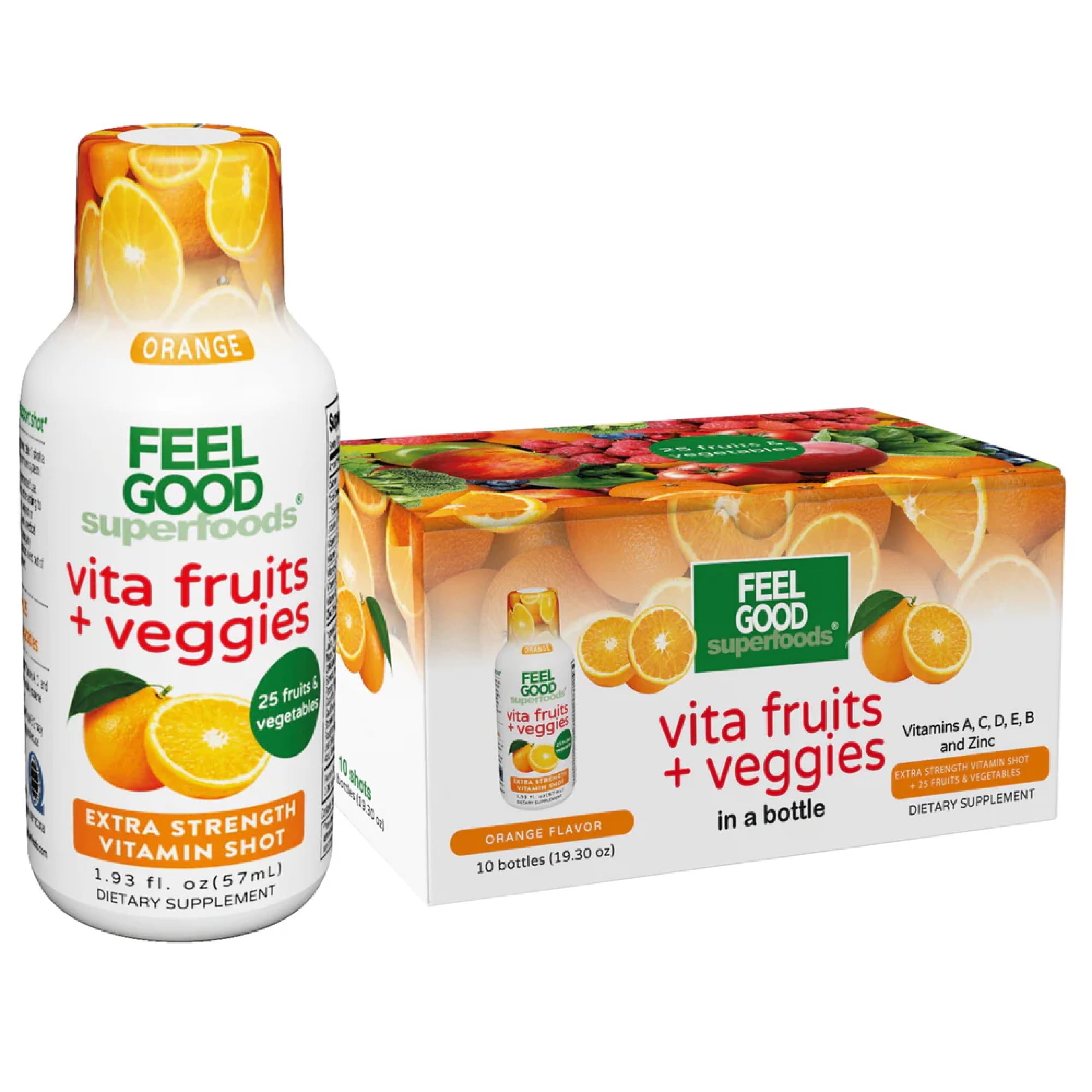 FeelGood Superfoods Vita Fruits et Veggies dose orange, bouteille prête à l'emploi pour l'énergie quotidienne
