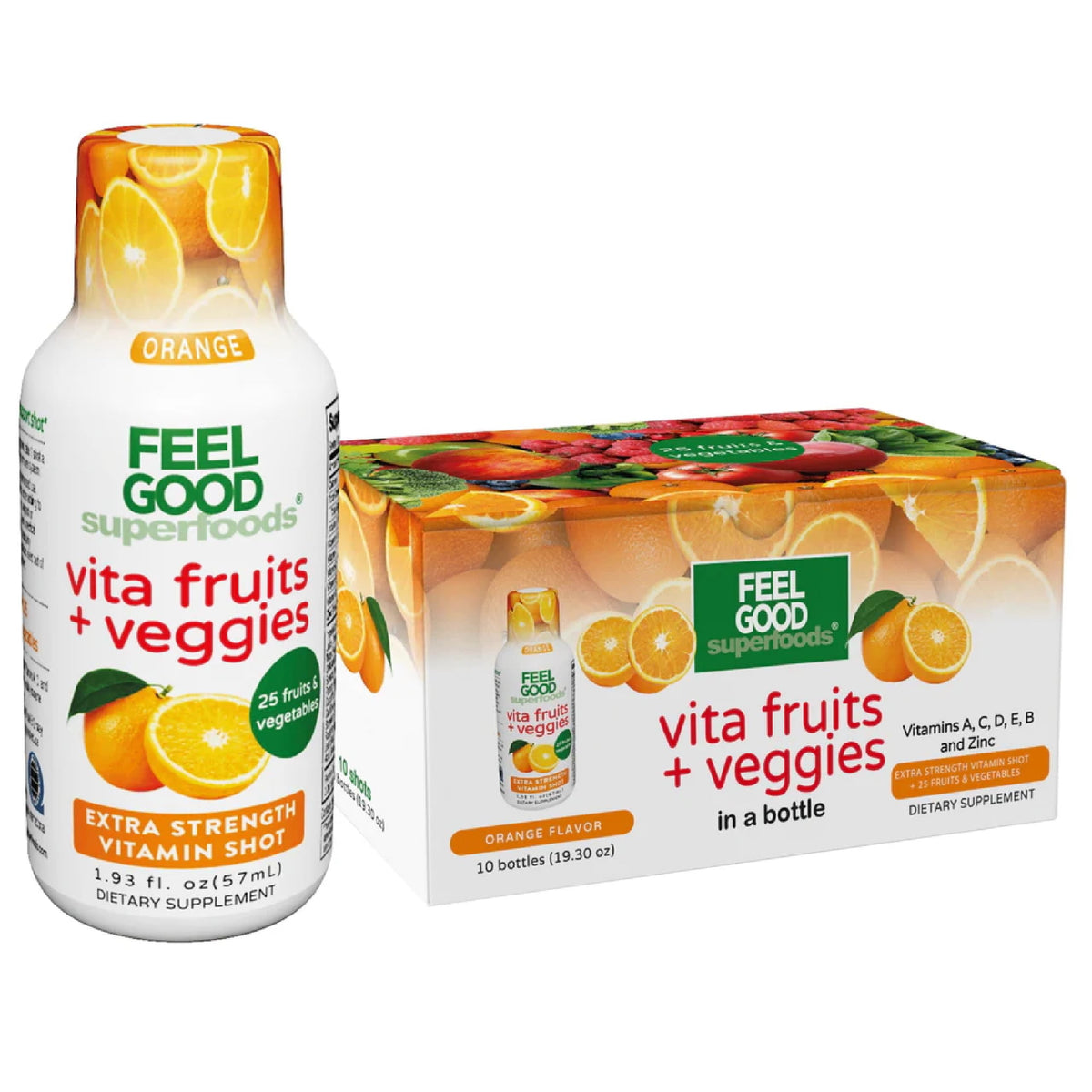FeelGood Superfoods Vita Fruits et Veggies dose orange, bouteille prête à l'emploi pour l'énergie quotidienne