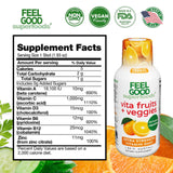 FeelGood Superfoods Vita Fruits et Veggies dose orange, étiquette claire et format pratique