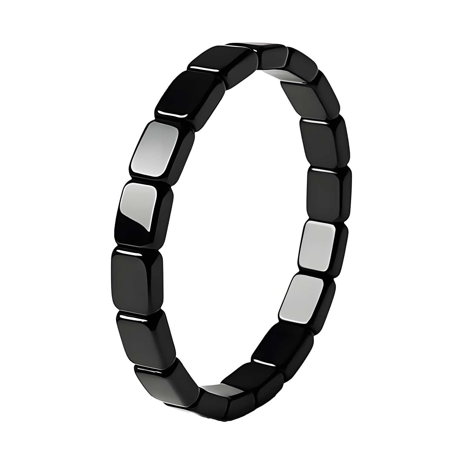 Bracelet Feisuo en hématite carré noir, détail de perles et texture satinée