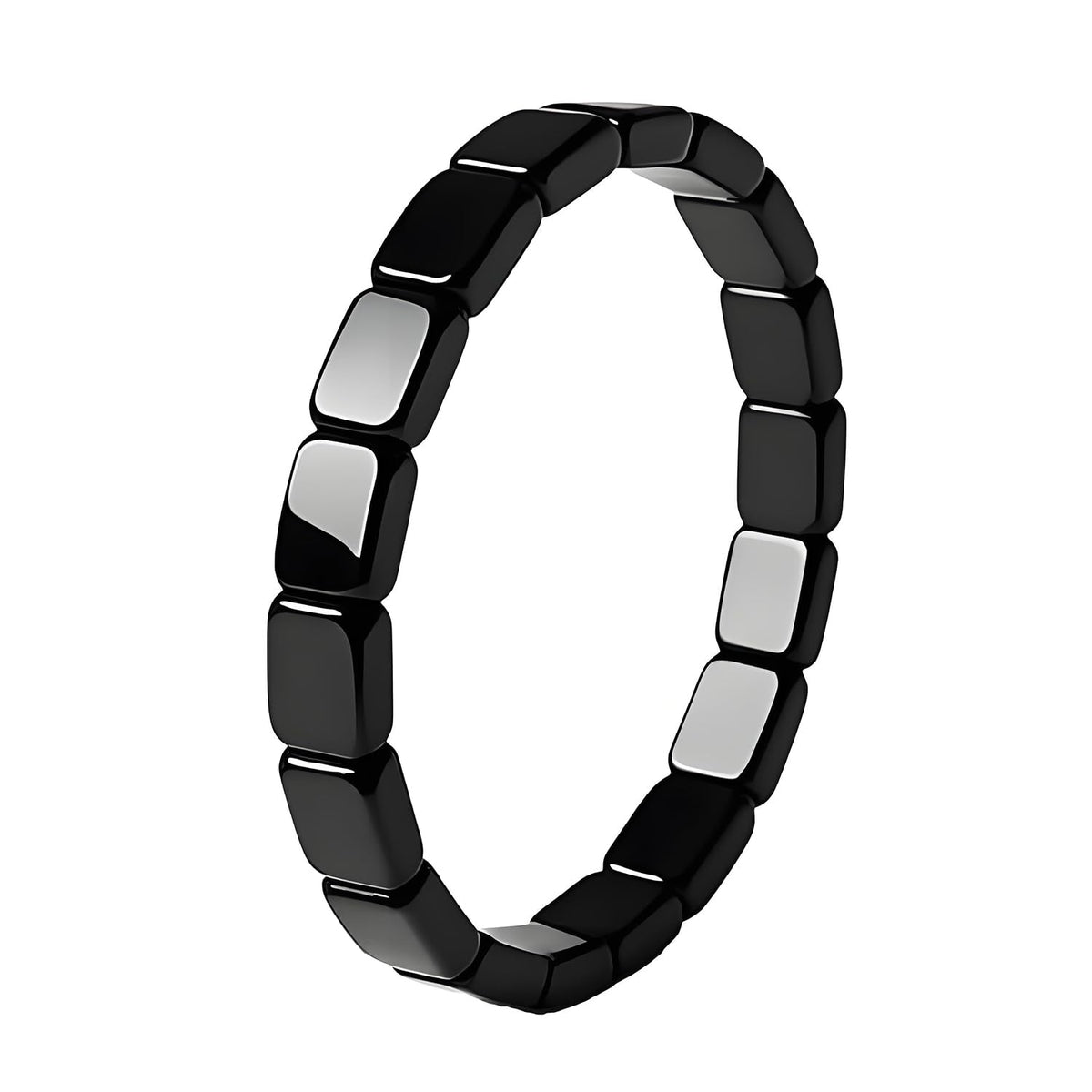 Bracelet Feisuo en hématite carré noir, détail de perles et texture satinée