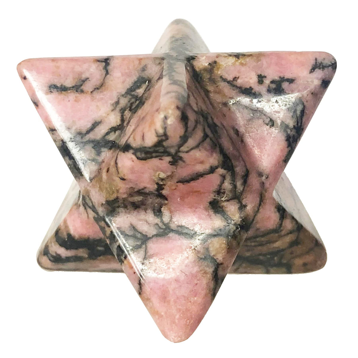 Fekuar Rhodonite Merkaba mini: détail d'étoile pour énergie et centrage.