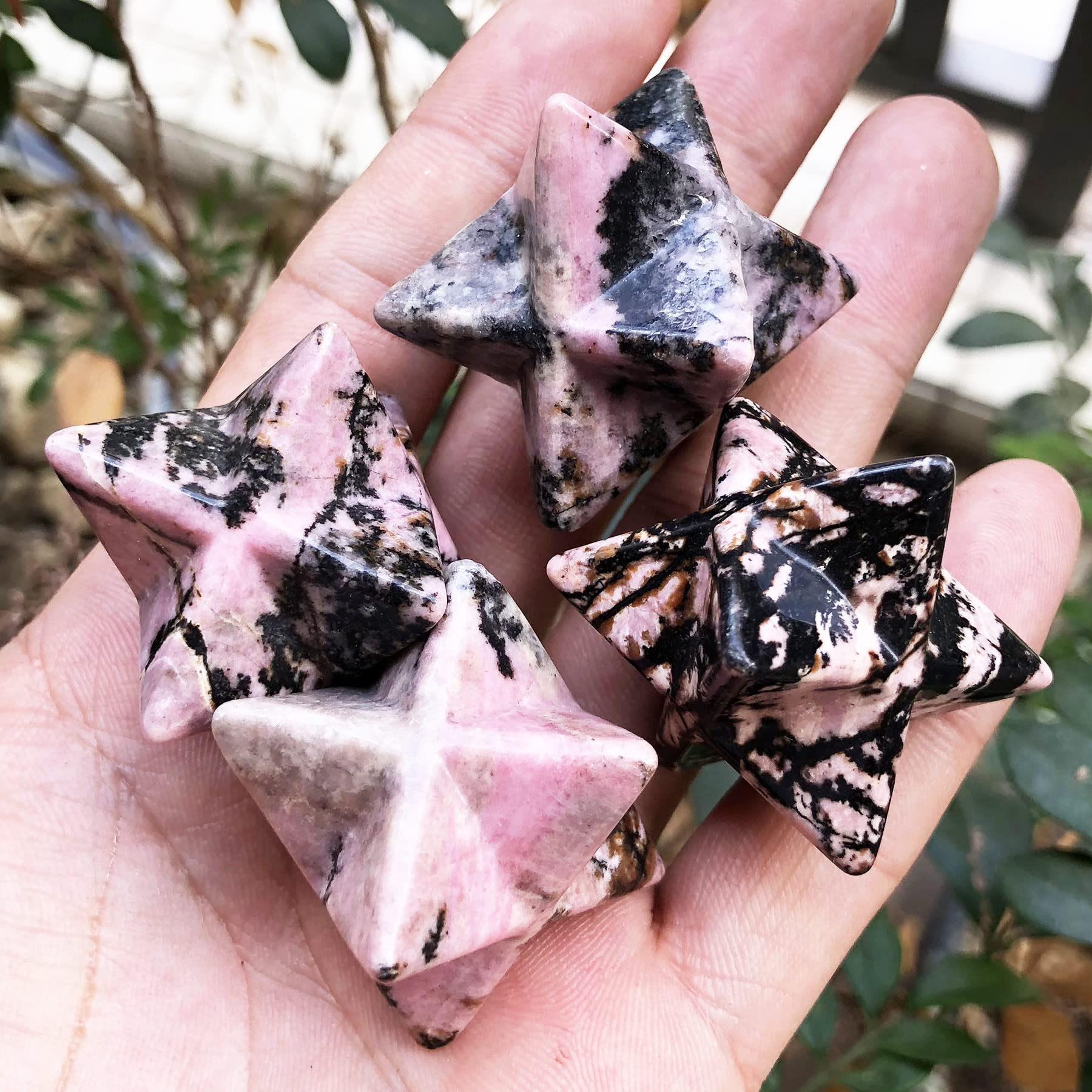Fekuar Rhodonite Merkaba compacte, parfaite en poche pour énergie.