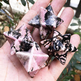 Fekuar Rhodonite Merkaba compacte, parfaite en poche pour énergie.