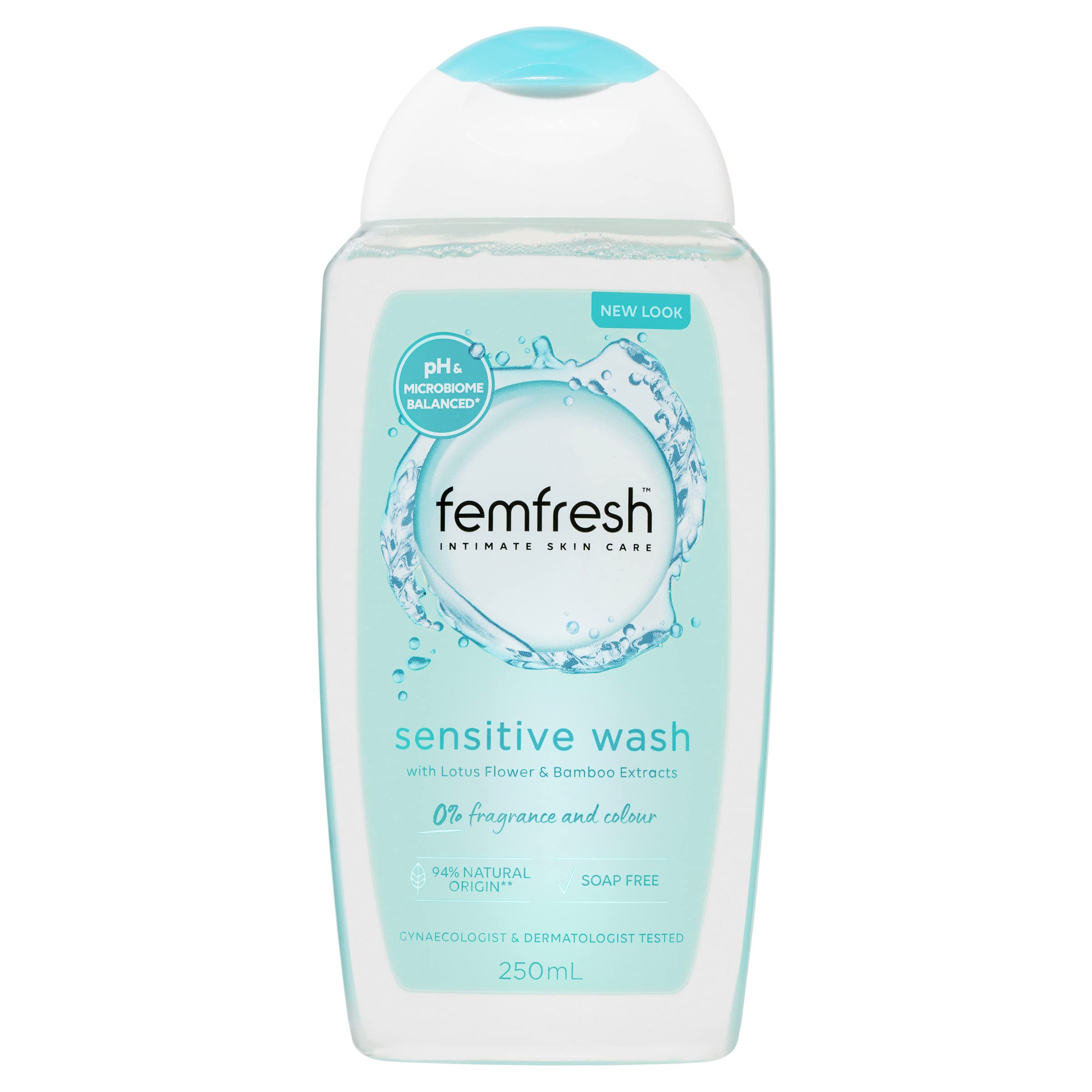 Femfresh Lavage Intime Sensible: bouteille 250 ml, douceur et fraîcheur quotidiennes.