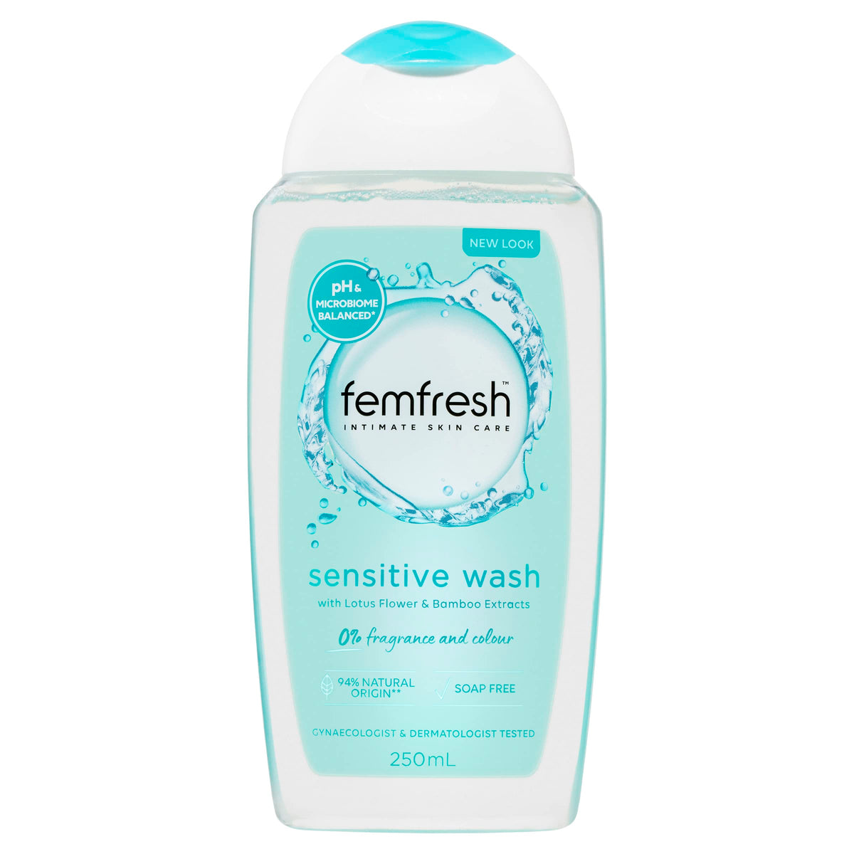 Femfresh Lavage Intime Sensible: bouteille 250 ml, douceur et fraîcheur quotidiennes.