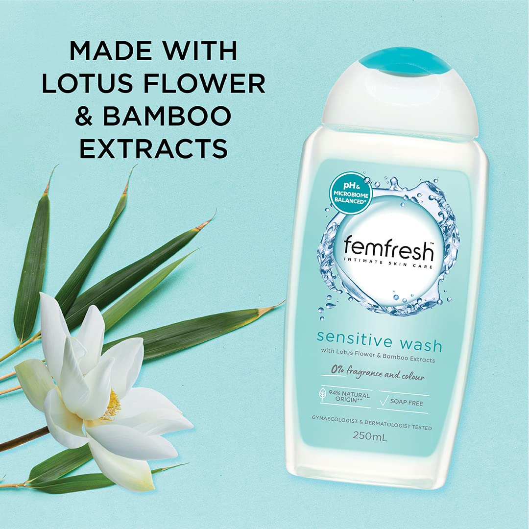 Femfresh Lavage Intime Sensible: usage quotidien pour une sensation de fraîcheur respectueuse.