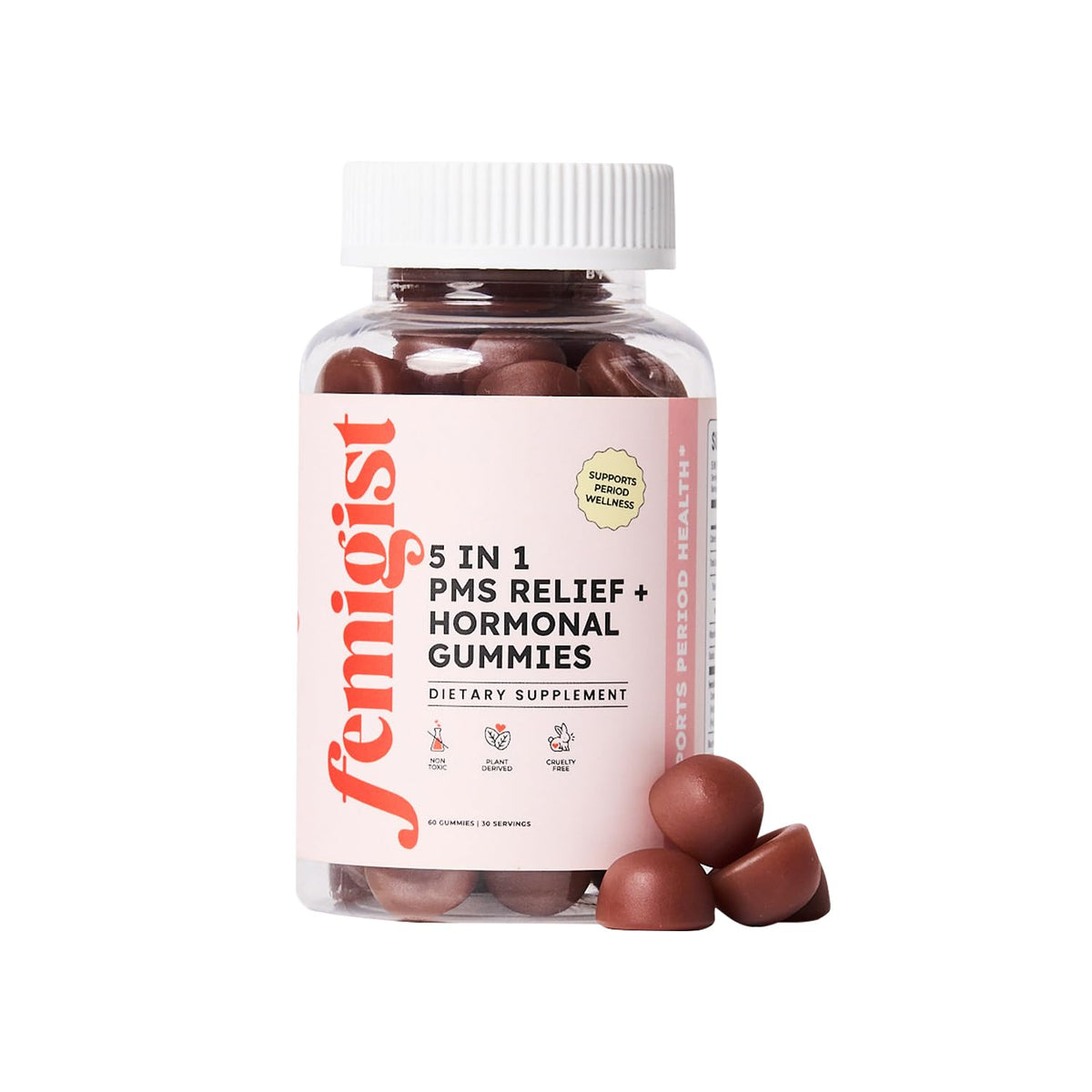 Bouteille Femigist PMS Gummies montrée, soutien potentiel au cycle féminin.