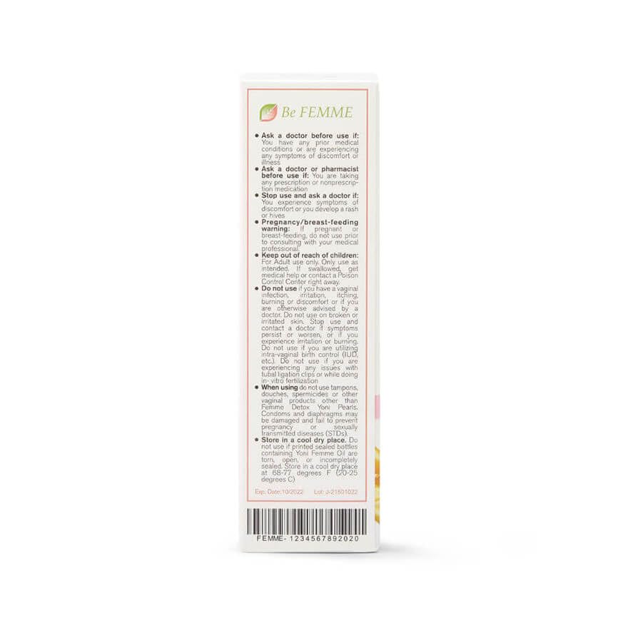 Application après douche, huile Yoni Femme Detox pour hydratation douce et continue.