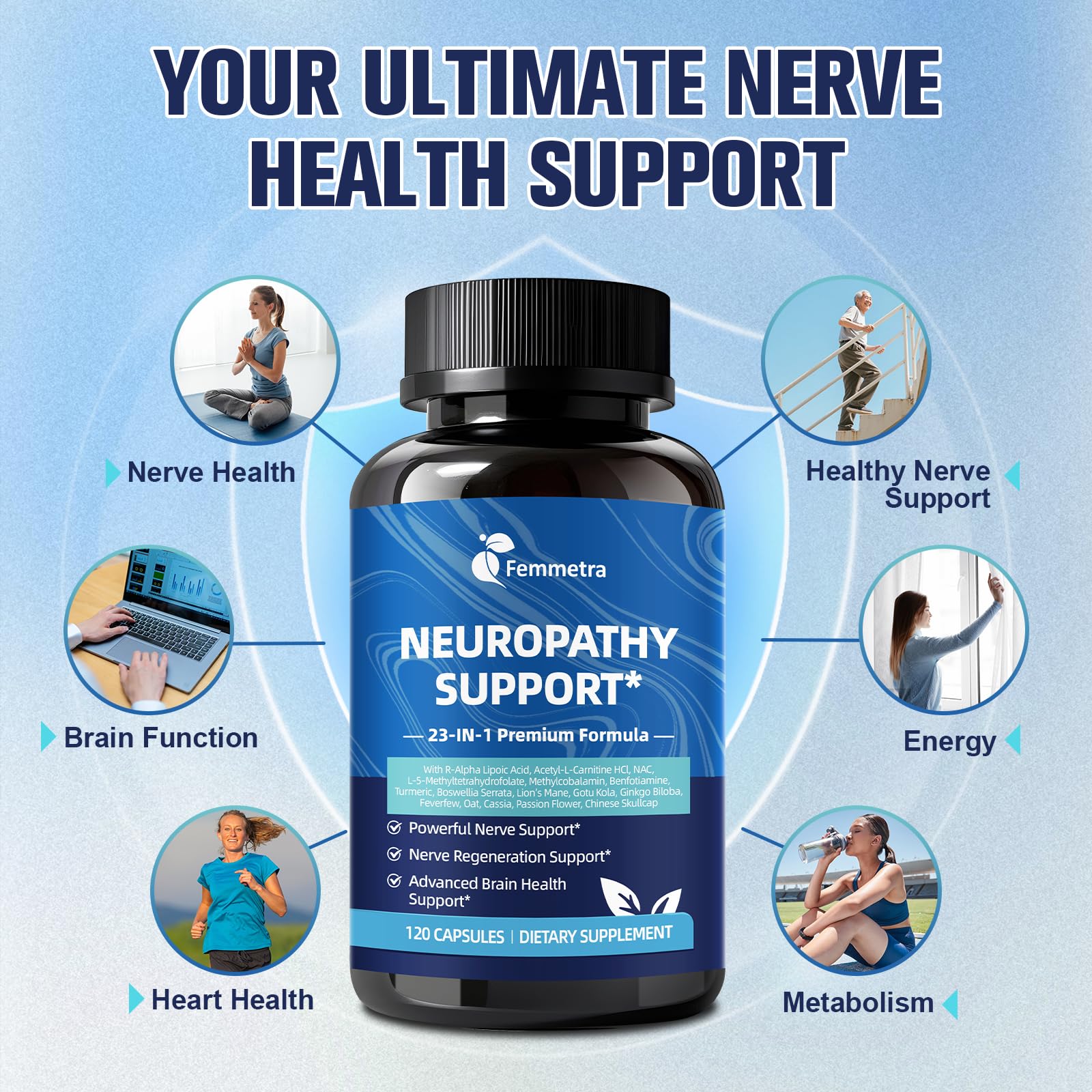 Capsules Femmetra Acide Acétyl-L-Carnitine soutenant l'énergie mitochondriale.