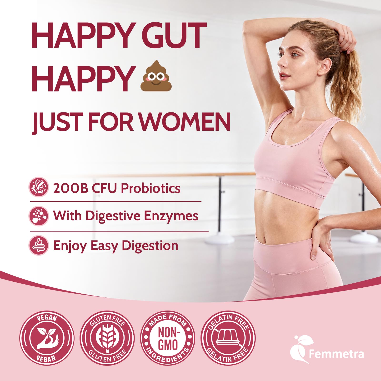 Femmetra gommes akkermansia-kombucha, combinaison douce pour le confort digestif.