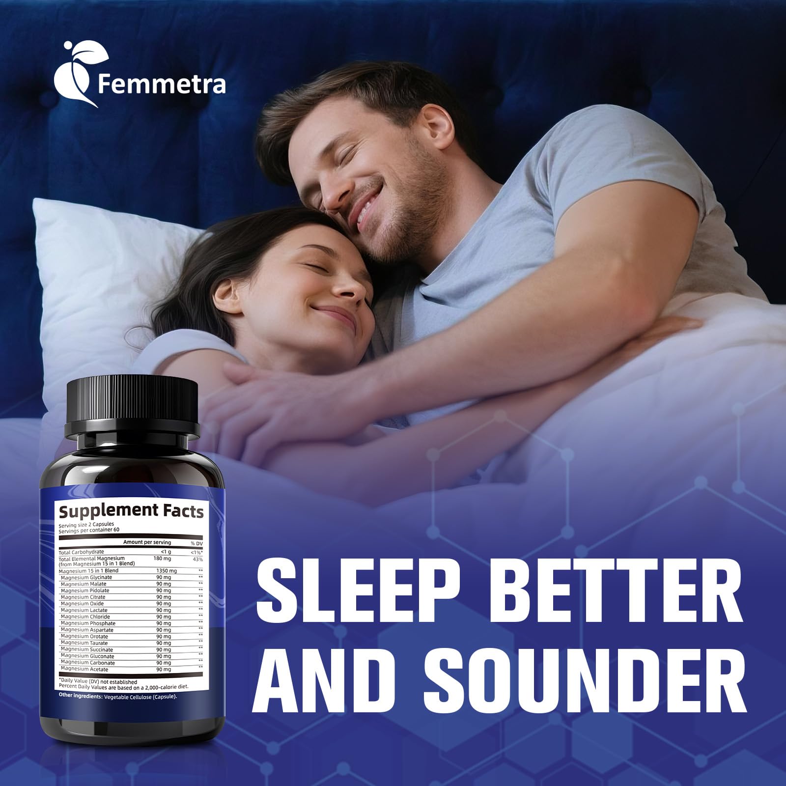 Capsules vegan de Femmetra Magnesium Complex, faciles à avaler.