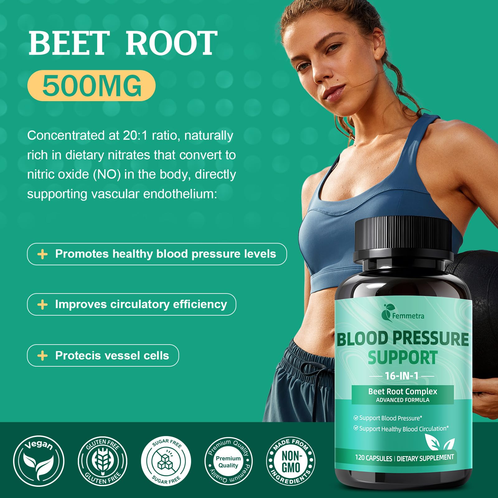 Poudre de betterave Femmetra 500 mg, poudre fine prête à absorber.