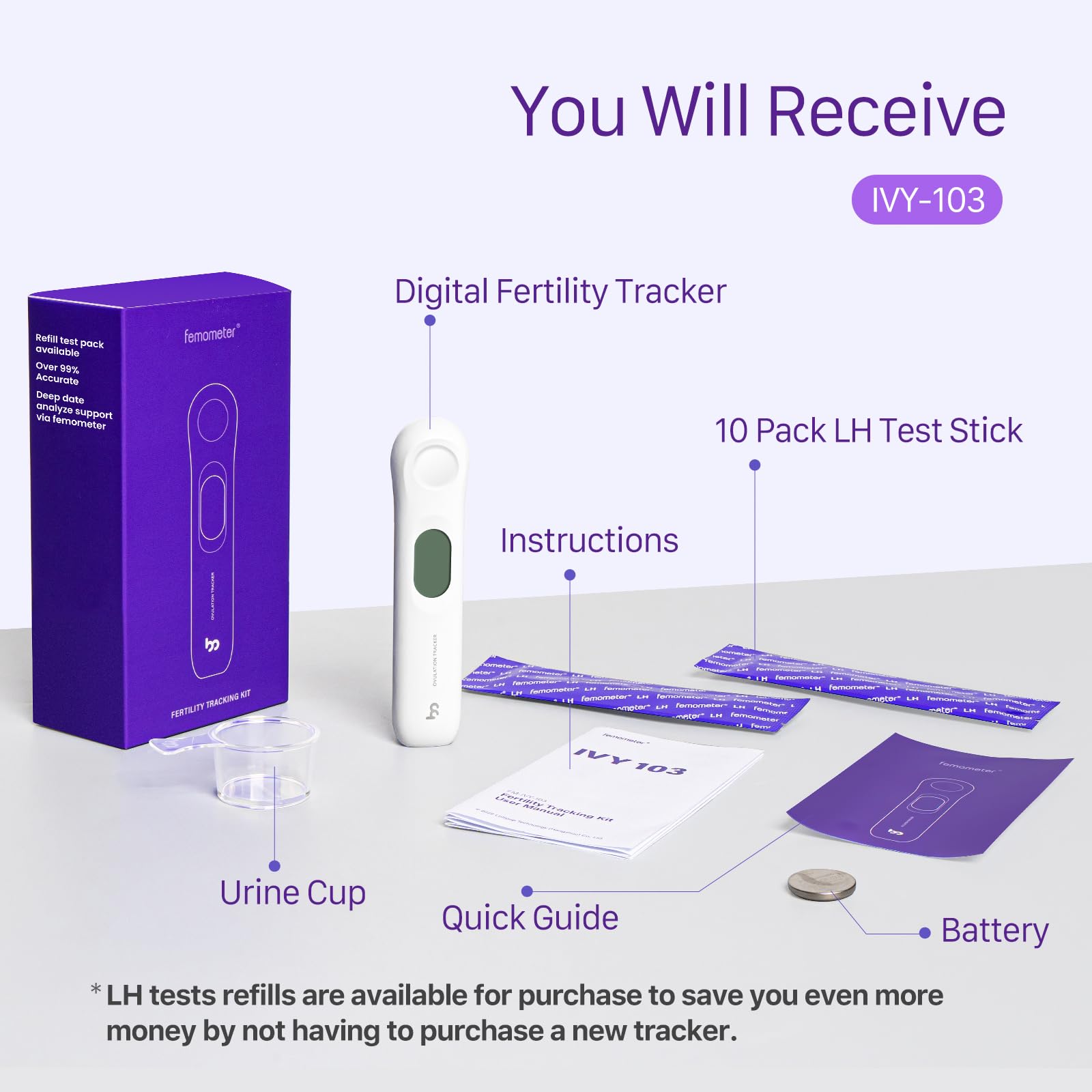 Femometer Ivy103-emballage-et-accessoires: coffret compact et utile