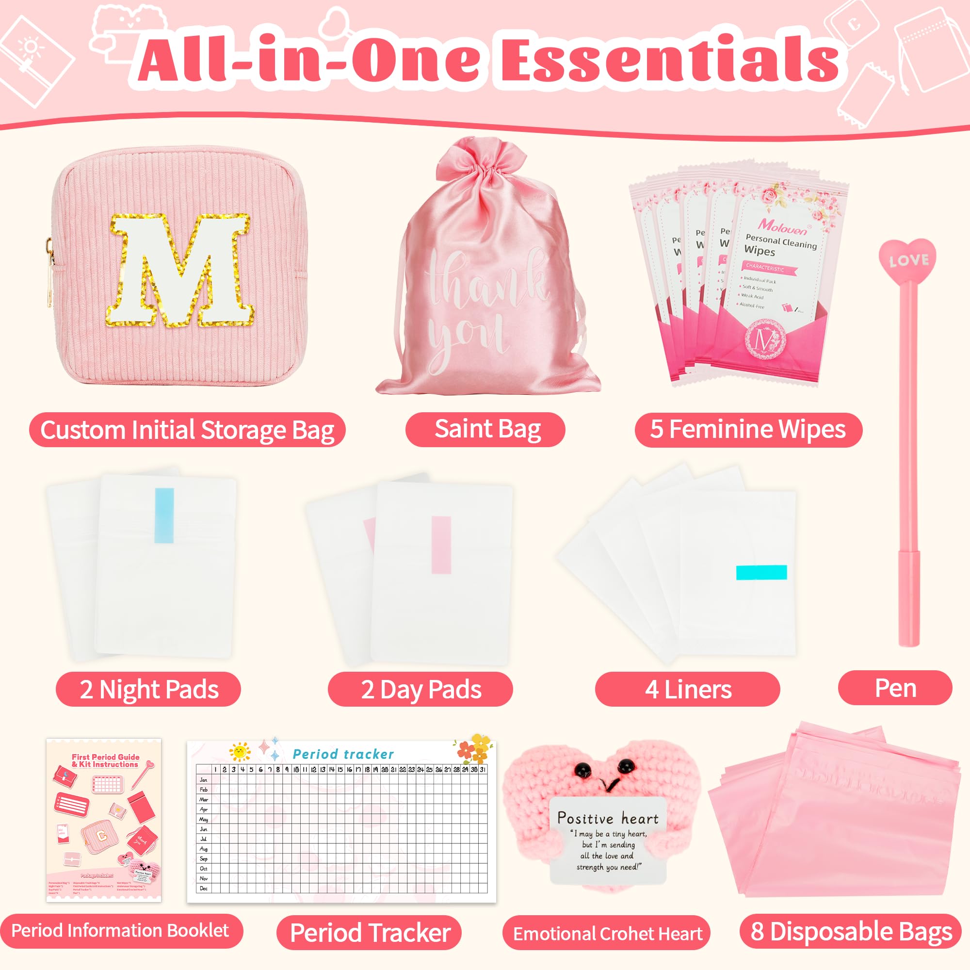 Sac initial personnalisable FentaGumy avec lettre M, cadeau pratique et personnel.