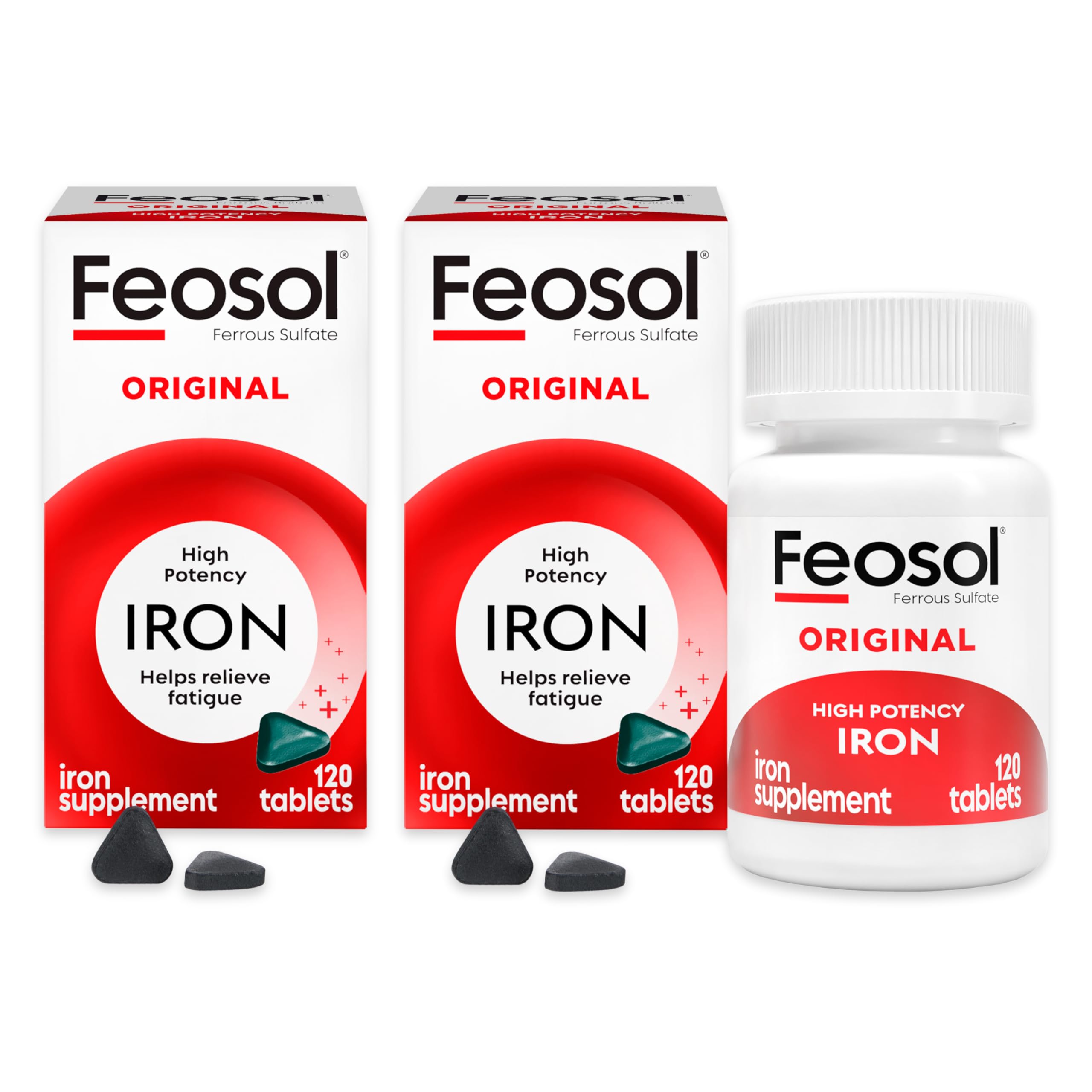 Feosol Original—bouteille de comprimés faciles à prendre pour soutenir l'énergie au quotidien.