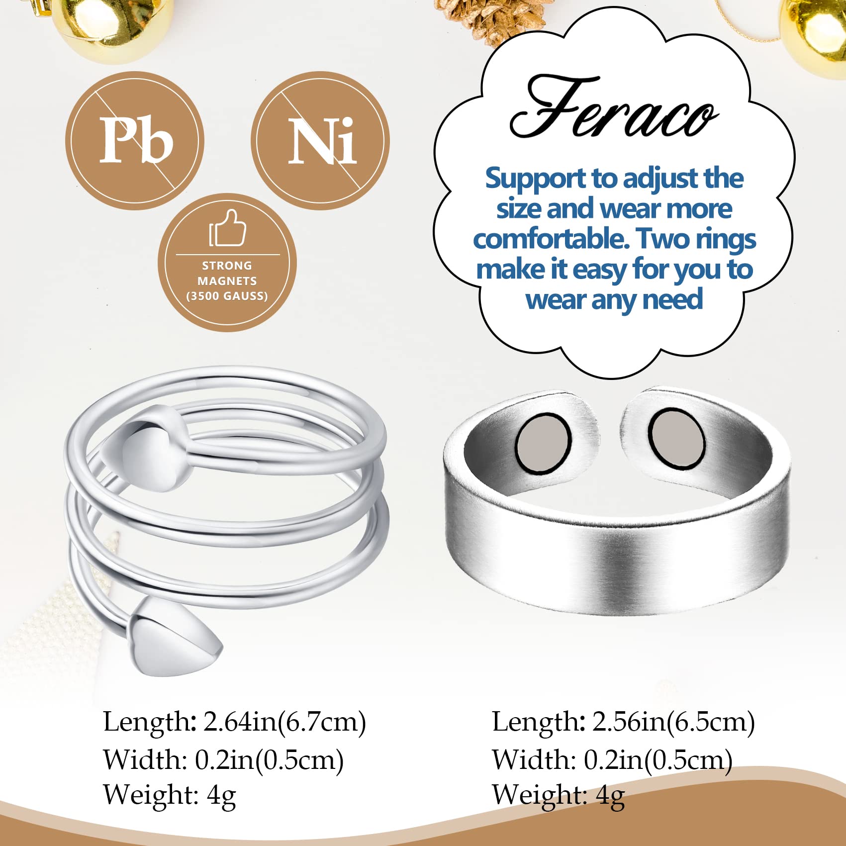 Feraco: bague magnétique cuivre pouce motif fleur, style durable.