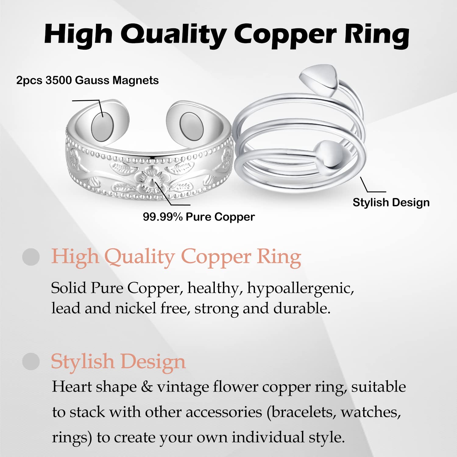 Feraco bague cuivre magnétique design discret, idéal pour occasions.