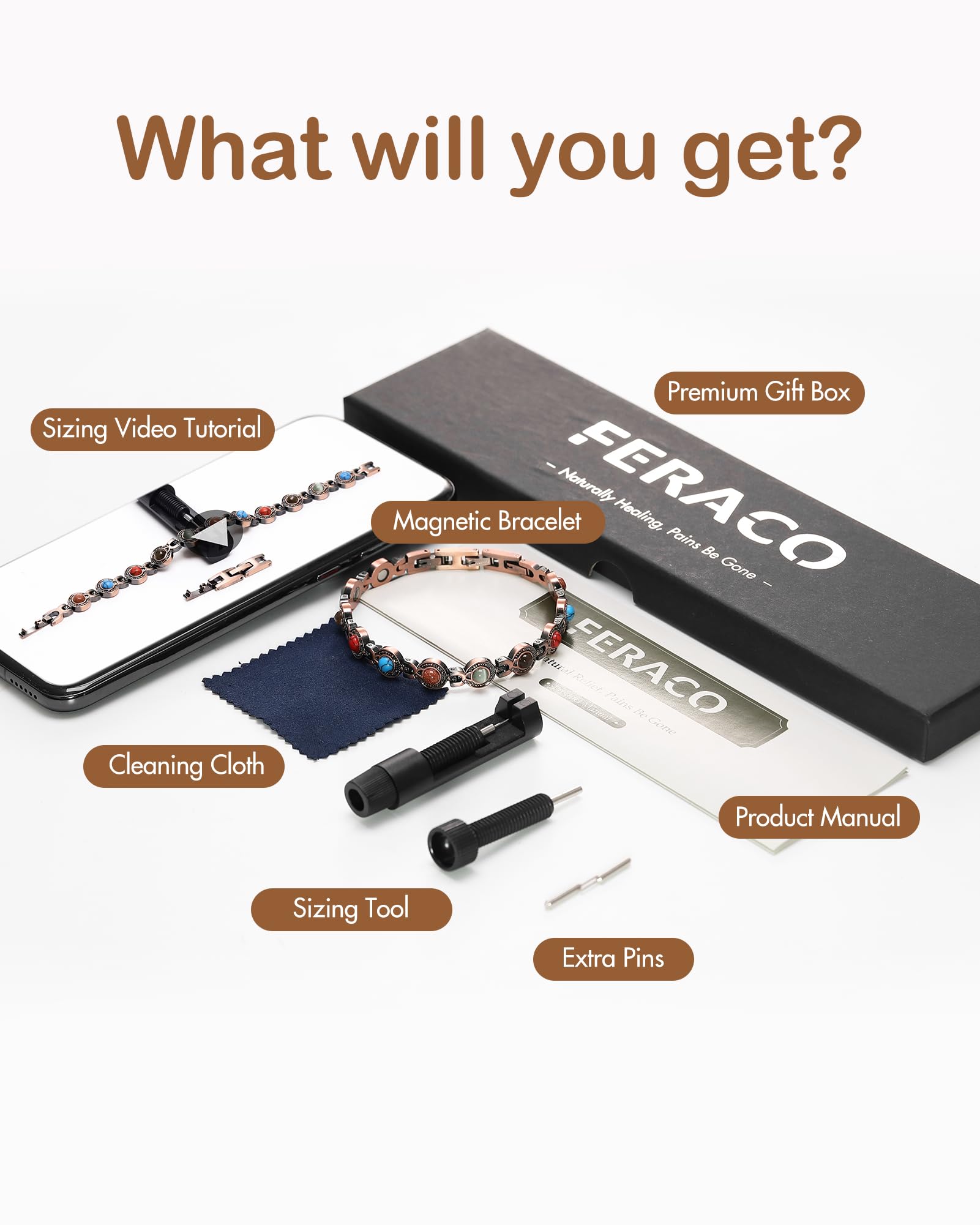 Feraco bracelet magnétique 3800 gauss pour un port discret au quotidien.