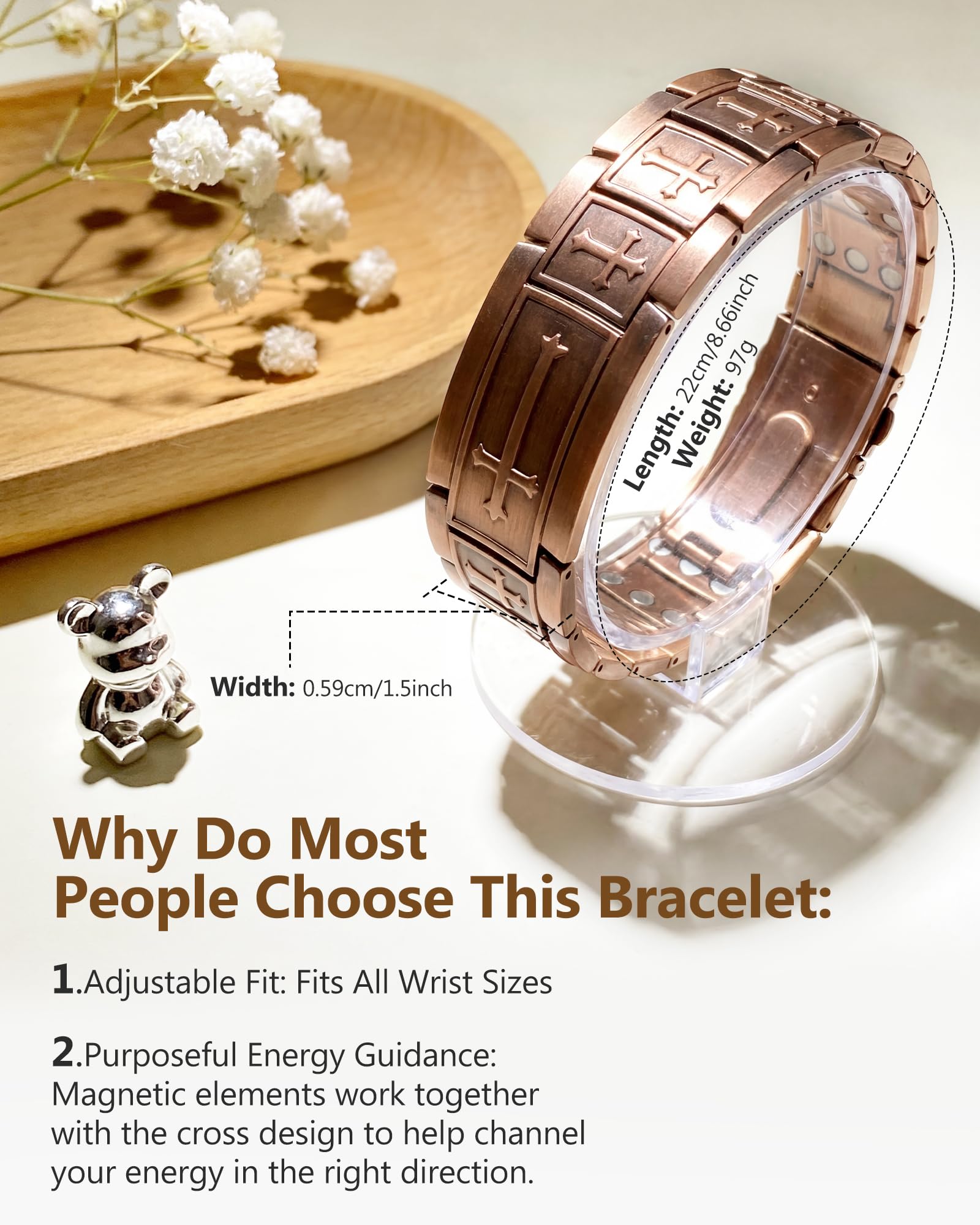 Feraco bracelet aimants néodyme 3800 gauss pour un soutien énergétique discret.
