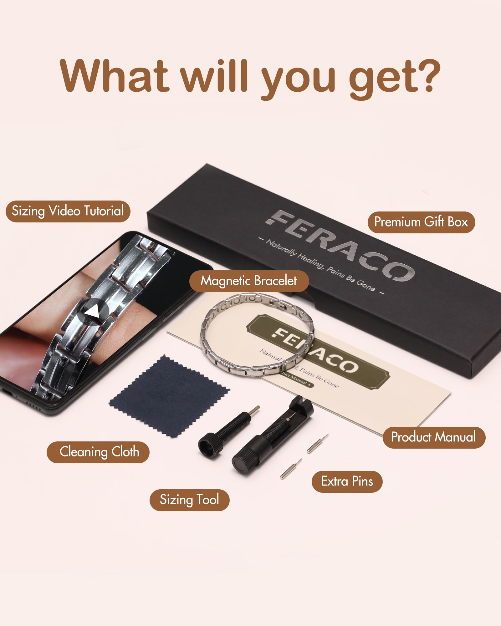 Feraco bracelet ajustable 19 cm, outil de réglage inclus