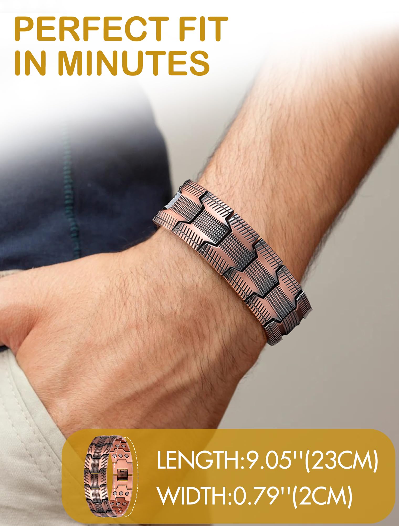 Feraco bracelet ajustable 23 cm, port sur mesure et confort.