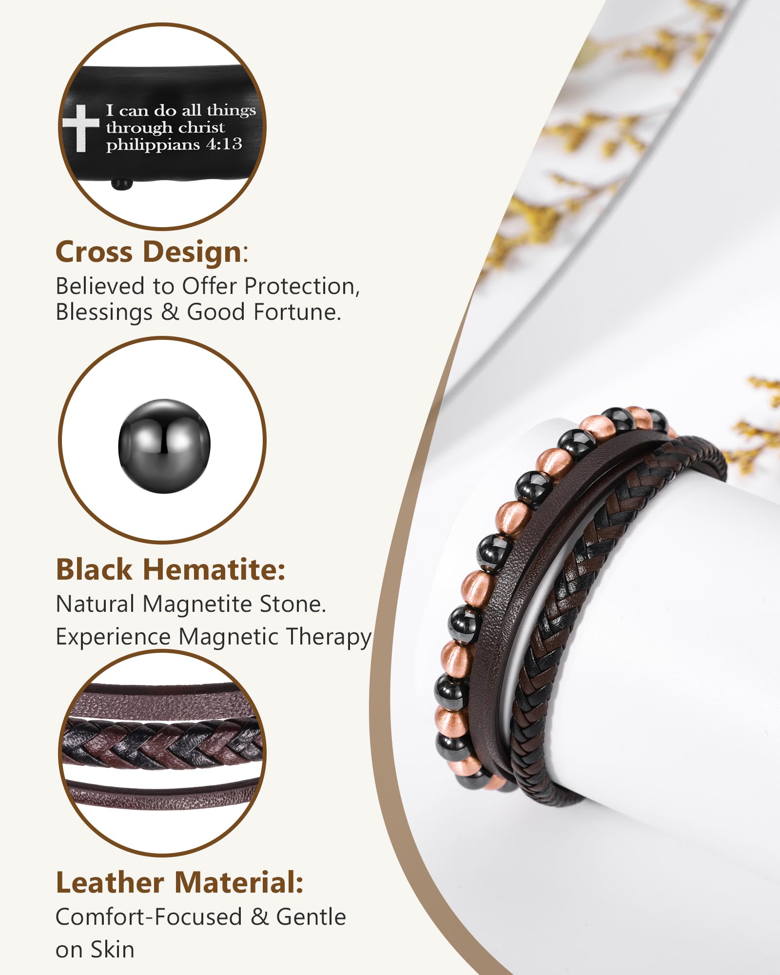 Feraco bracelet ajustable avec lien coulissant, confort tout au long de la journée.
