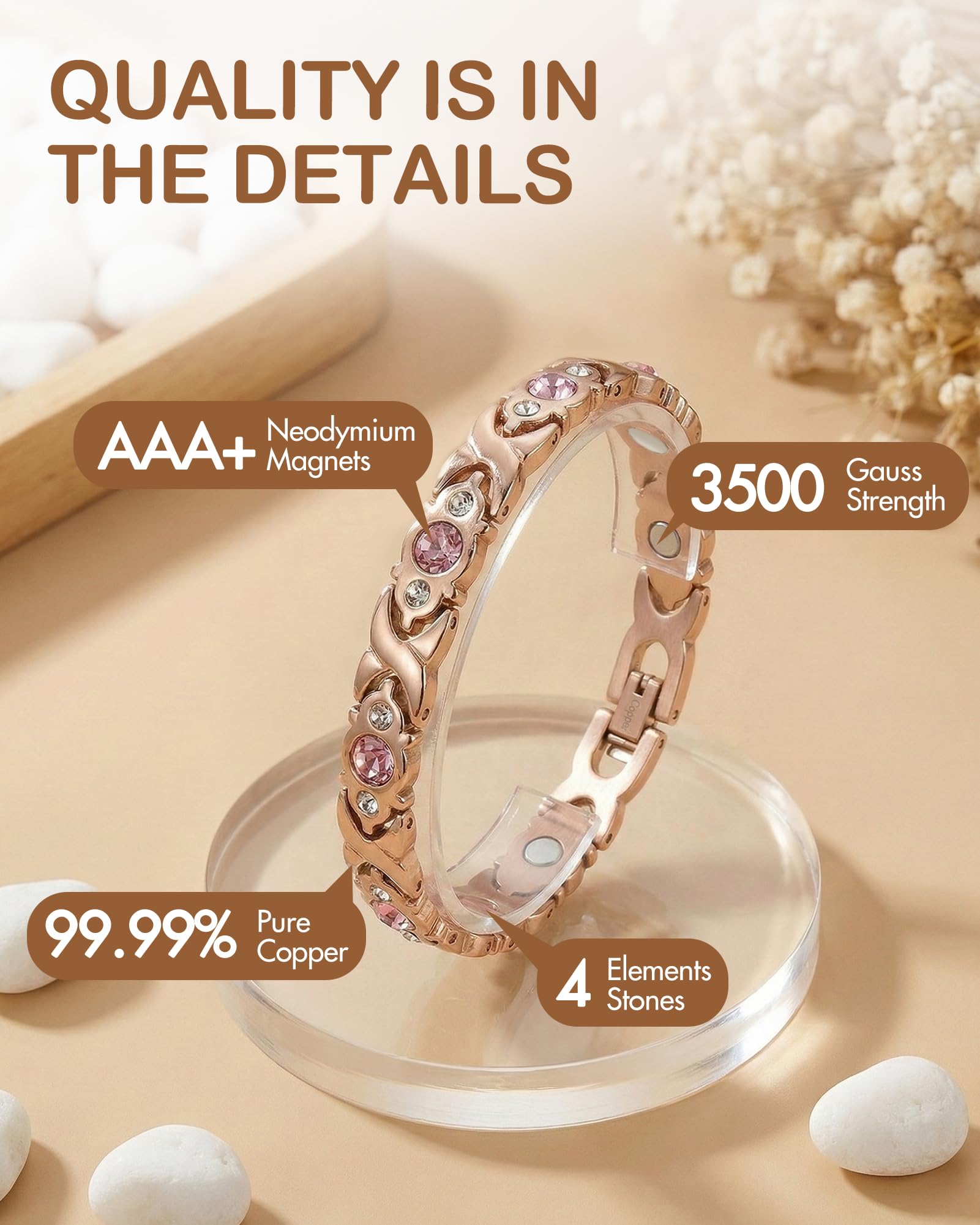 Feraco bracelet ajustable avec outil de taille pour un ajustement personnalisé.