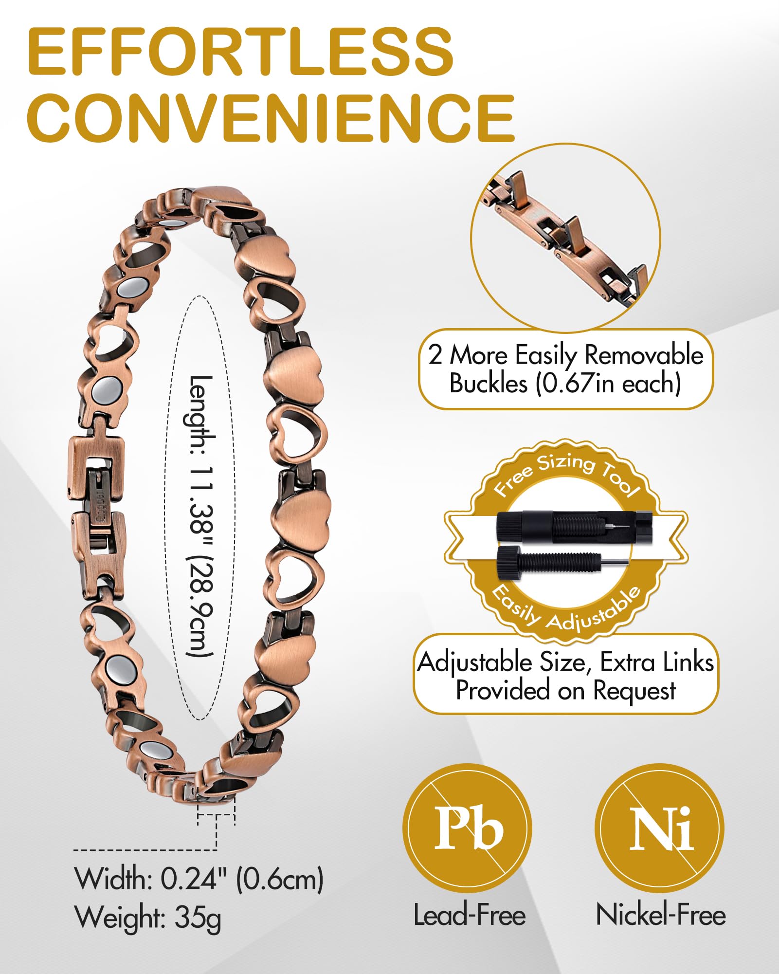 Feraco détail cœur sur bracelet-cheville cuivre pour un style chic.