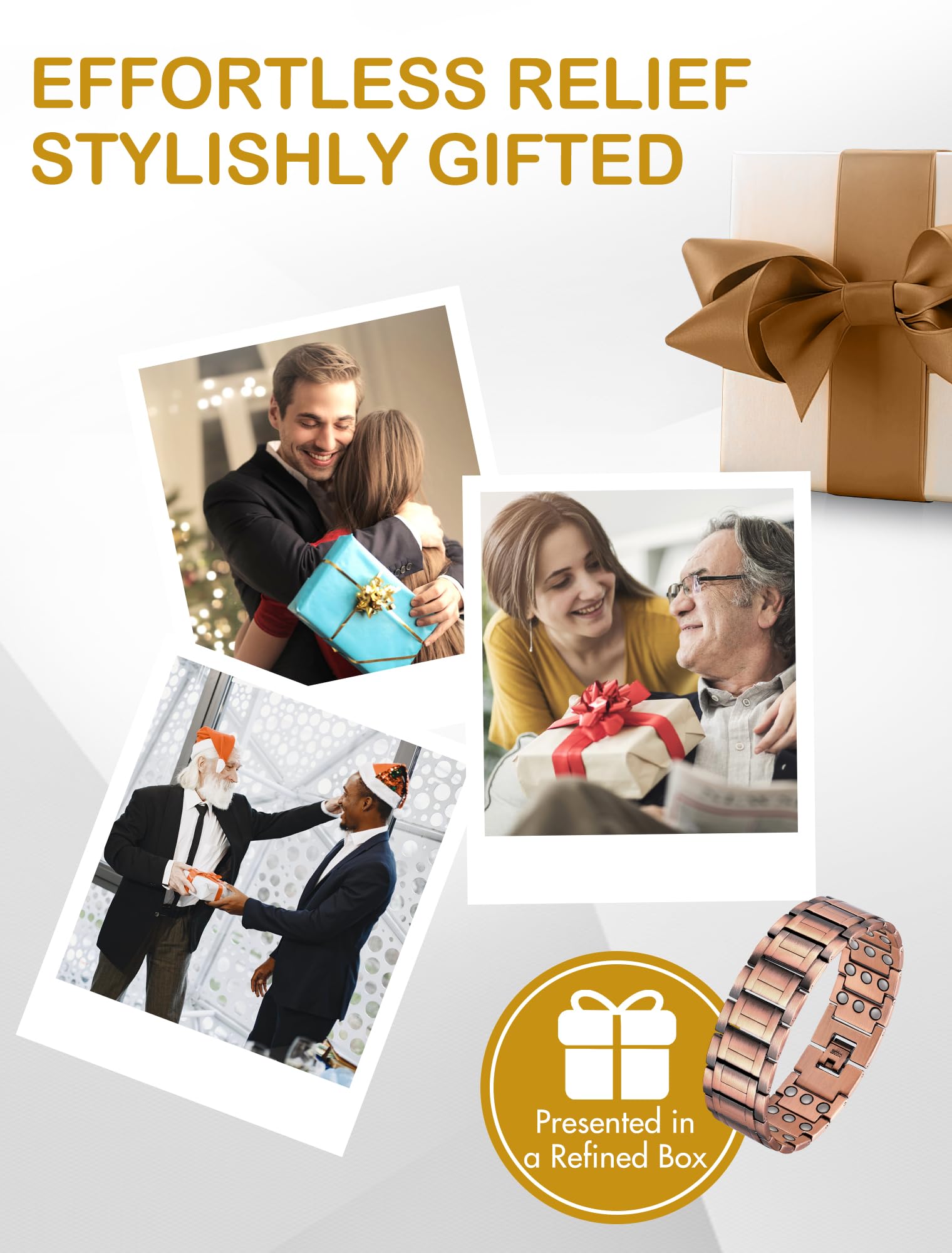 Contenu: bracelet en cuivre, boîte cadeau et manuel d'utilisation Feraco.