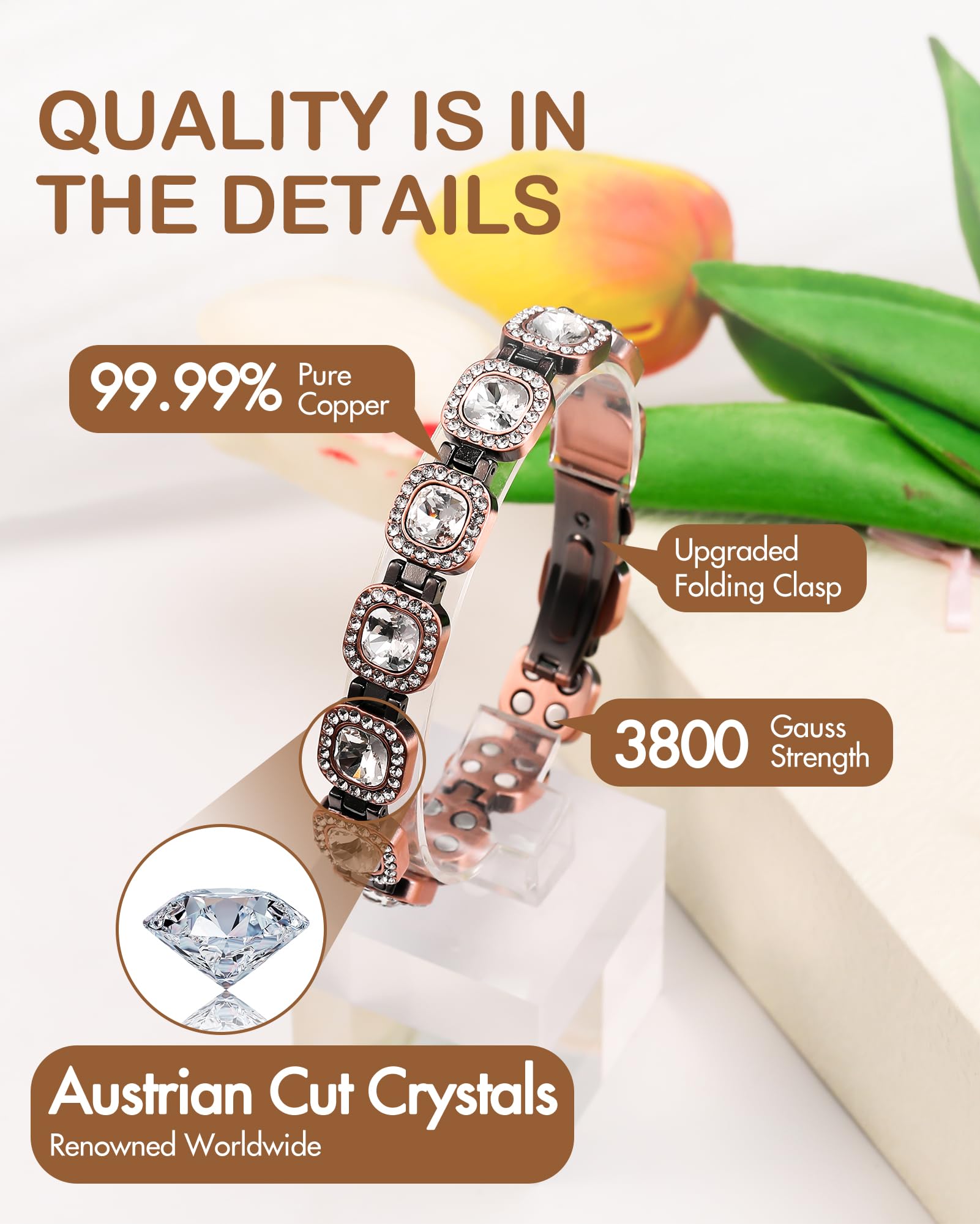 Feraco bracelet cuivre avec cristaux autrichiens brillants pour un éclat remarquable.