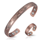 Feraco bracelet cuivre à fleurs prunier, élégance vintage pour toutes les occasions.