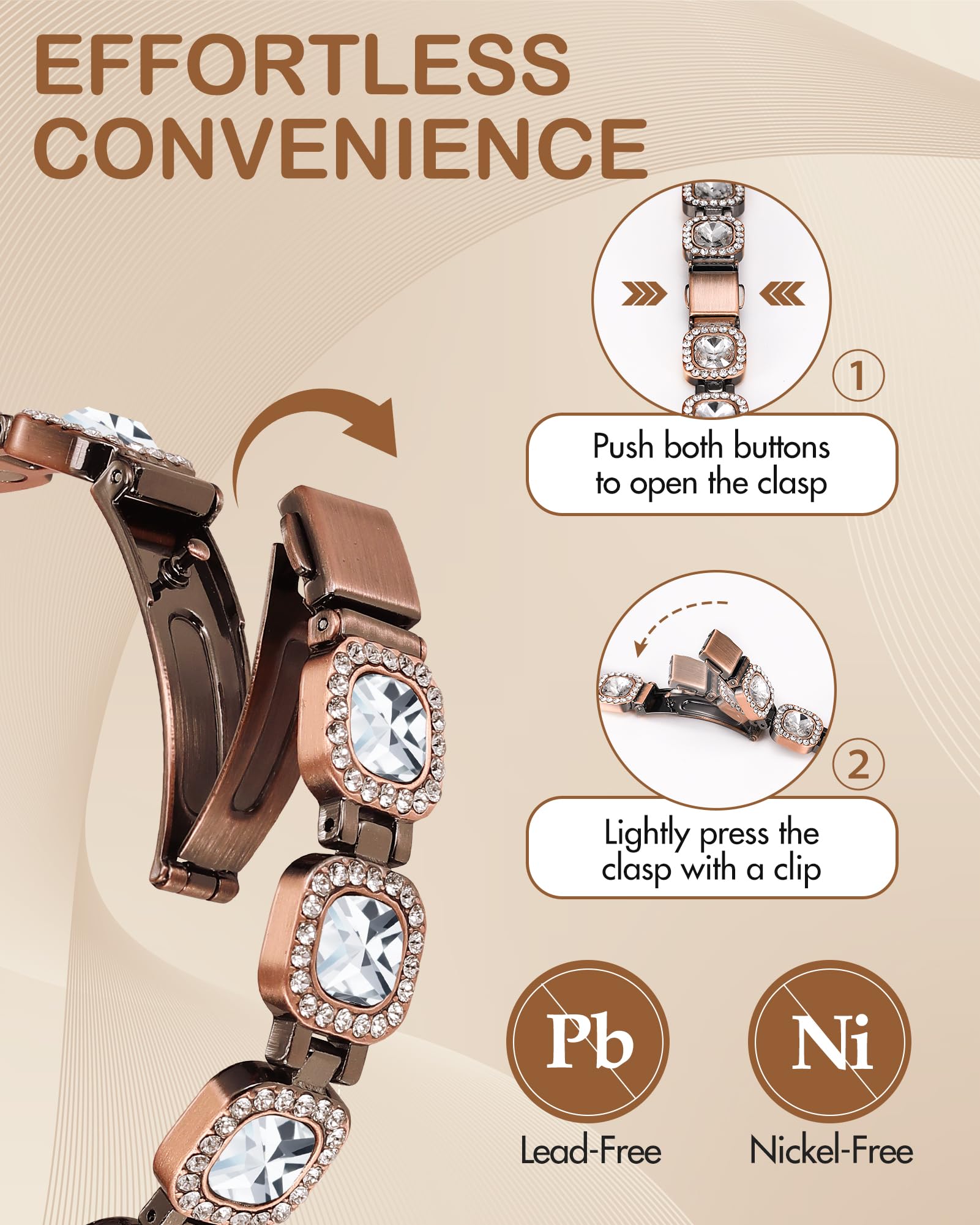 Feraco bracelet cuivre longueur 21,3 cm pour ajustement personnalisé.