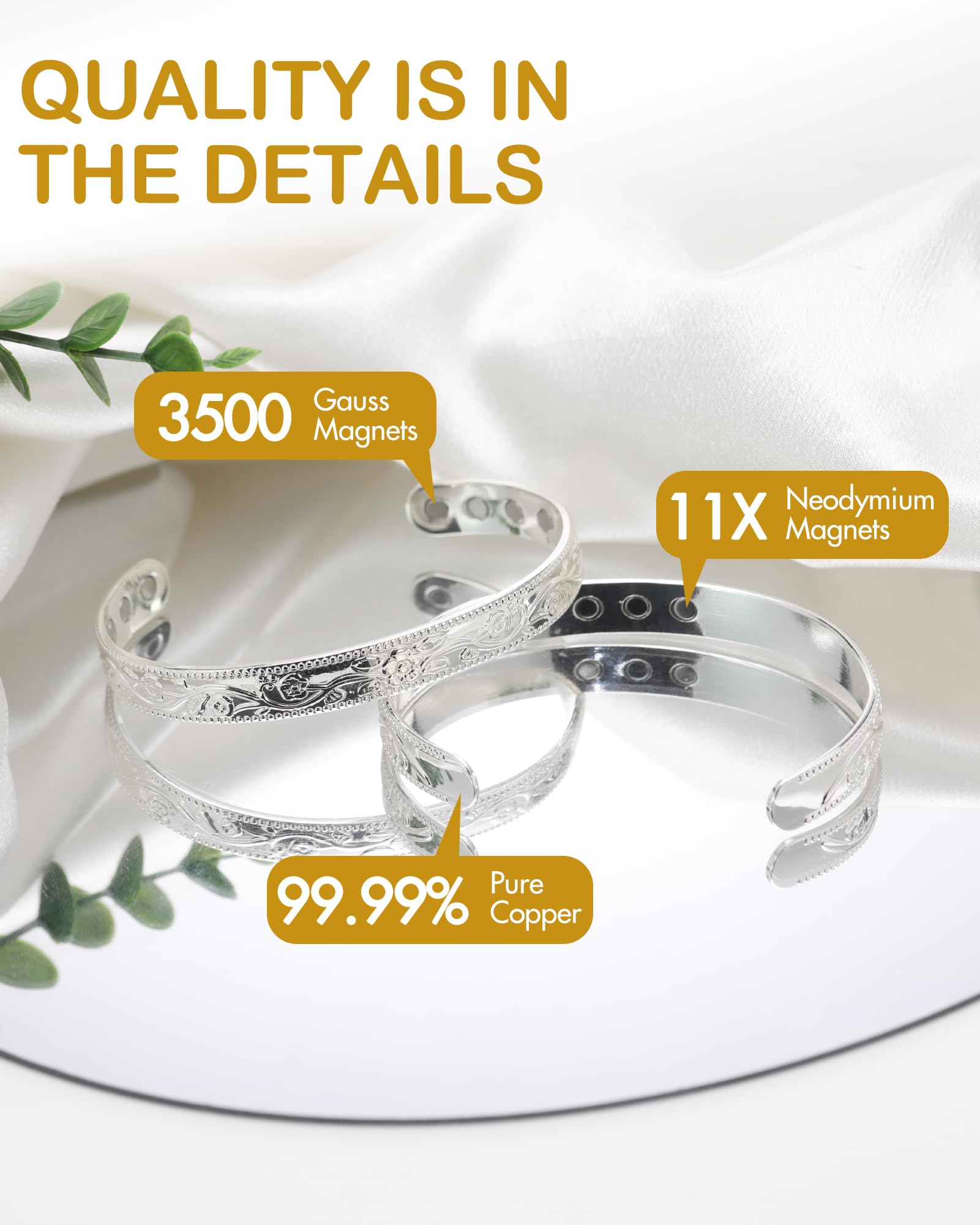Feraco bracelet cuivre reglable ouvert, ajustement facile à votre poignet.