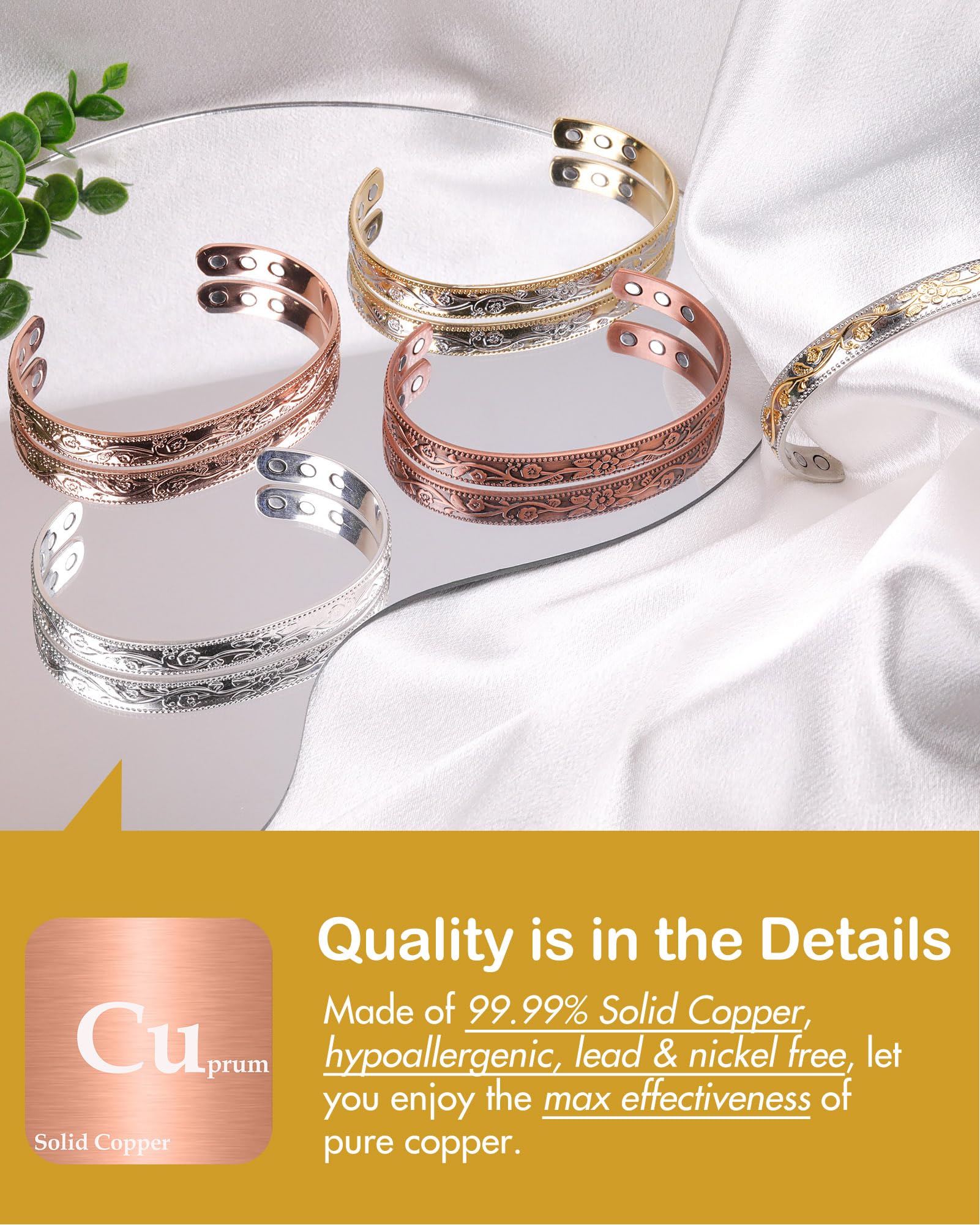 Feraco bracelet cuivre sans nickel, hypoallergénique et confortable.