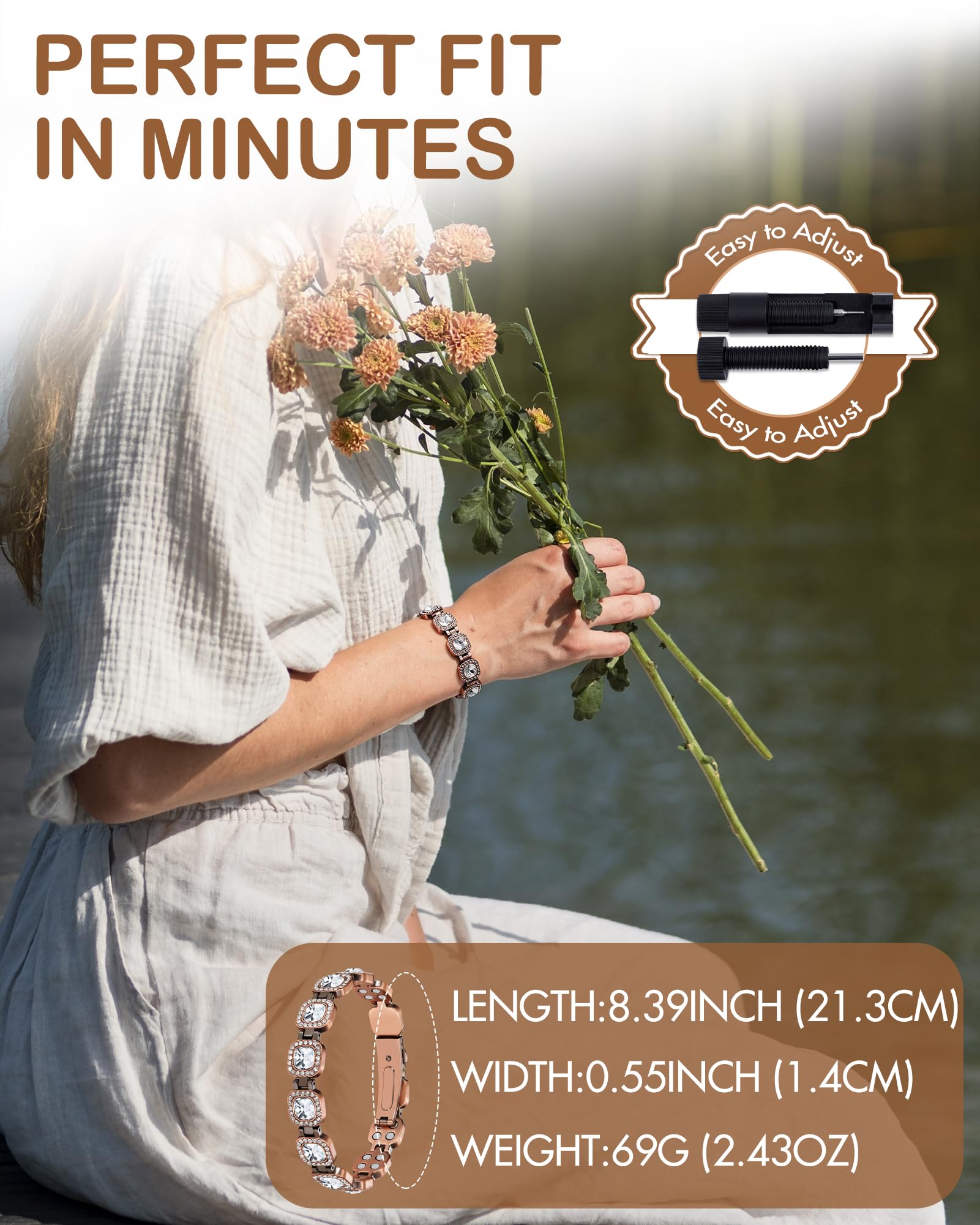 Feraco bracelet cuivre sans nickel, hypoallergénique pour le port prolongé.