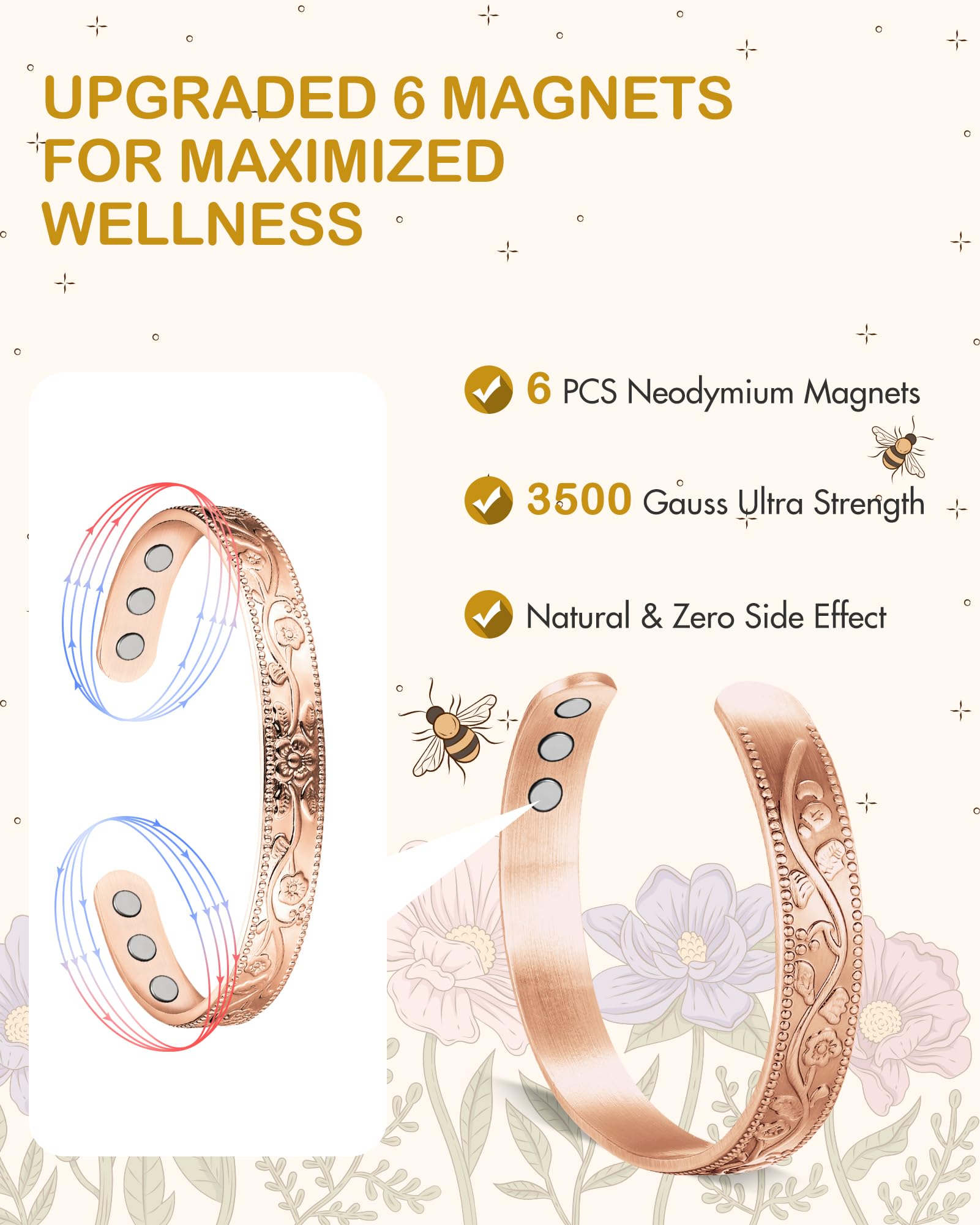 Bracelet Feraco en cuivre pur 99,99%, hypoallergenique et durable