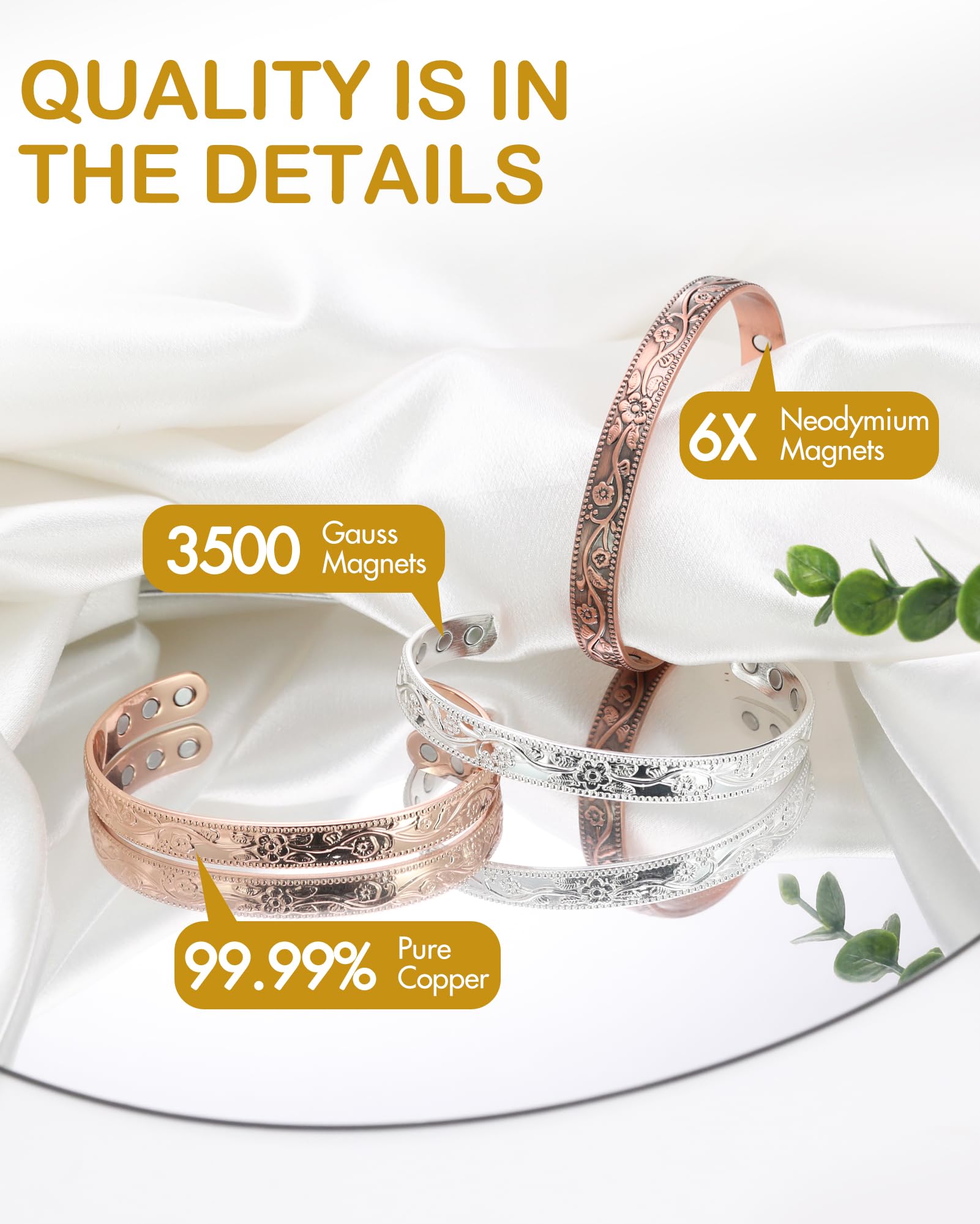 Feraco bracelet cuivre avec aimants neodyme, style moderne et élégant