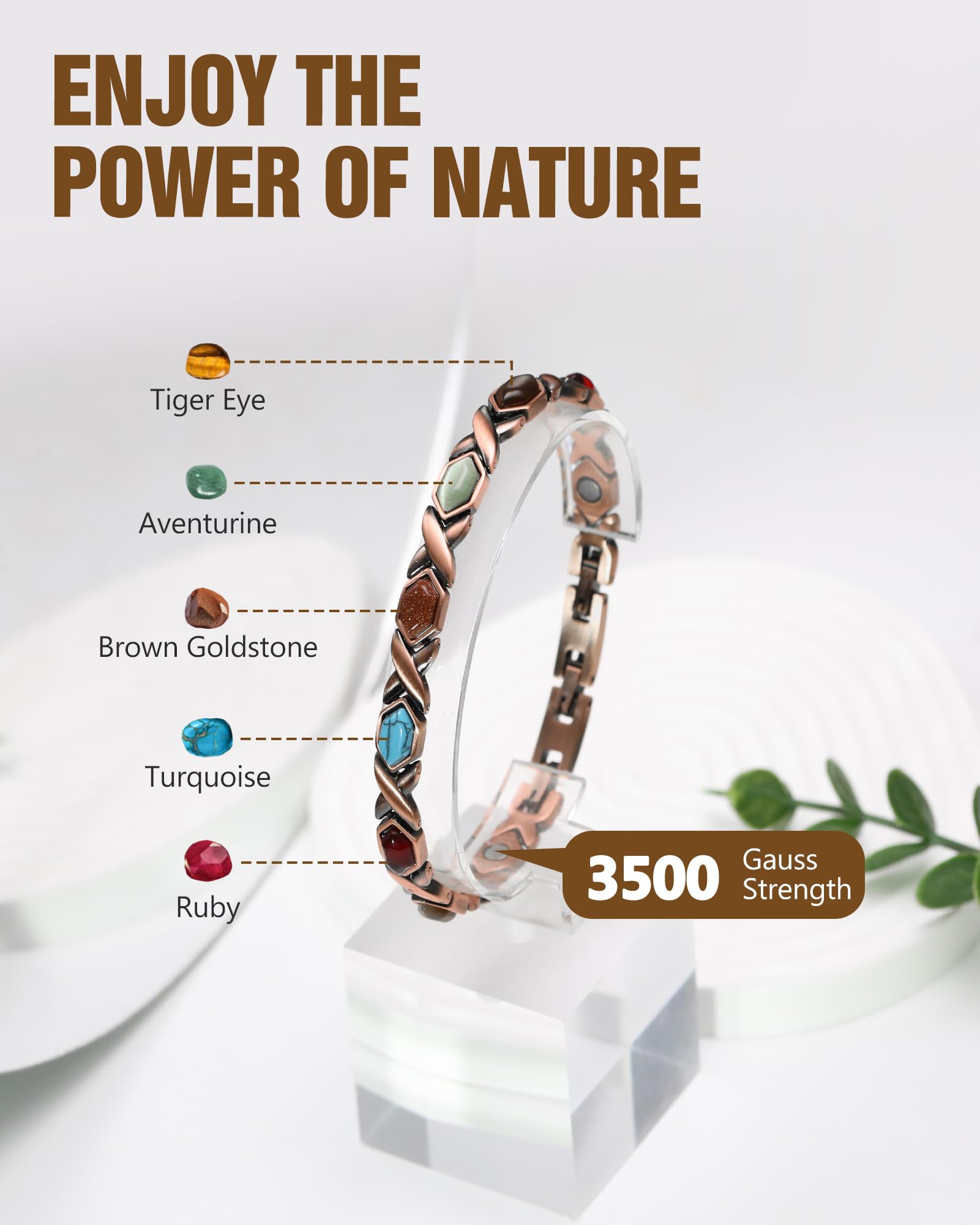 Feraco bracelet cuivre turquoise véritable, look naturel et raffiné