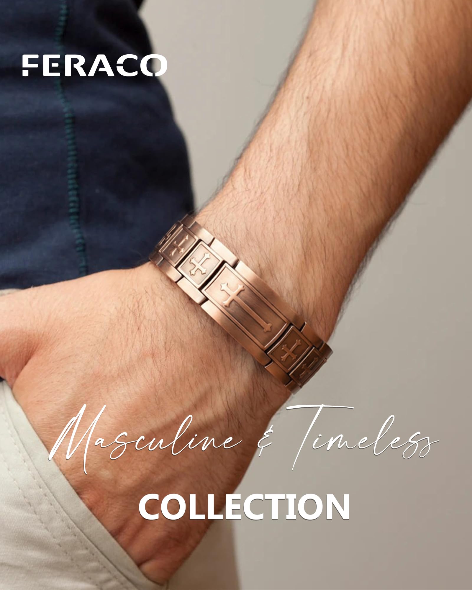 Feraco bracelet croix cuivre ajustable 22 cm pour un ajustement personnalisé.