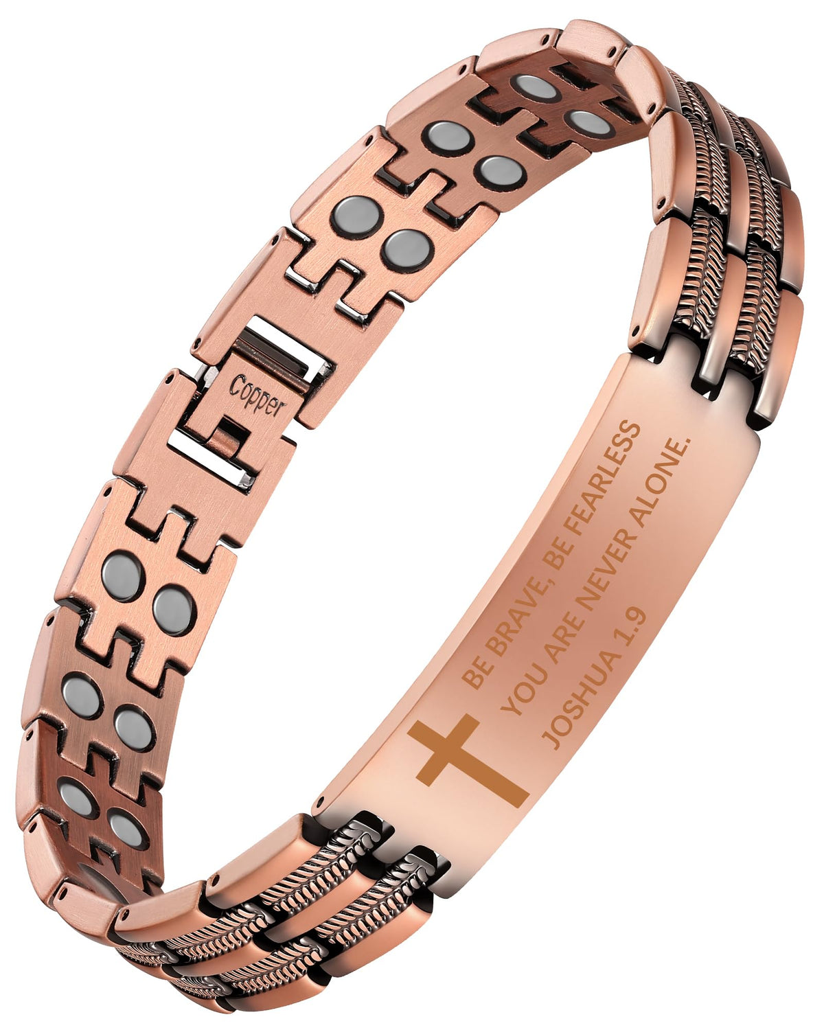 Bracelet croix en cuivre Feraco pour homme, élégant et durable.
