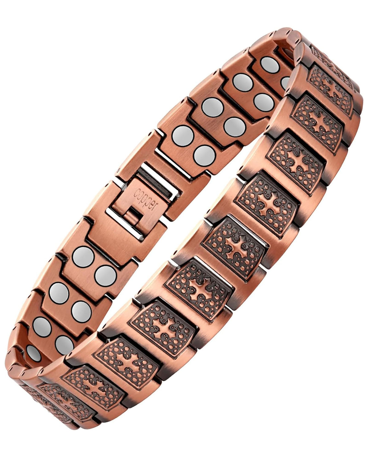 Bracelet Feraco croix en cuivre pour homme, style élégant et discret.