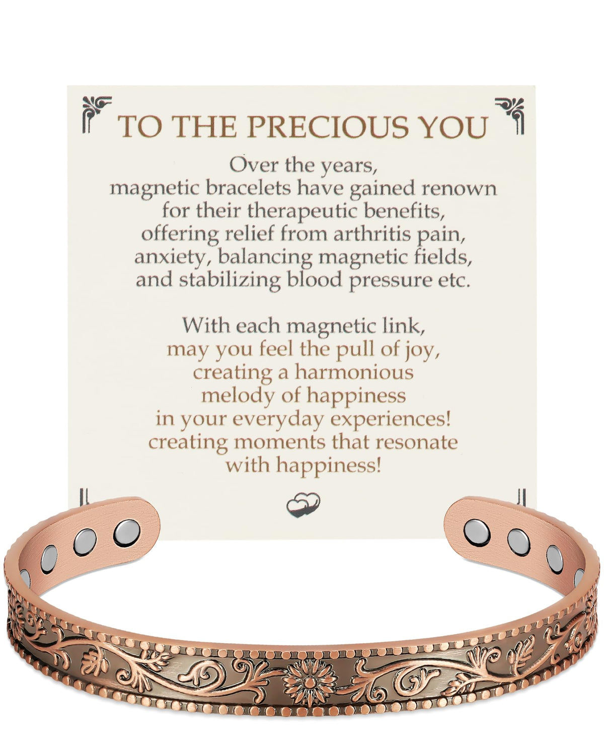 Feraco bracelet cuivre avec 12 aimants néodyme, style raffiné au quotidien.