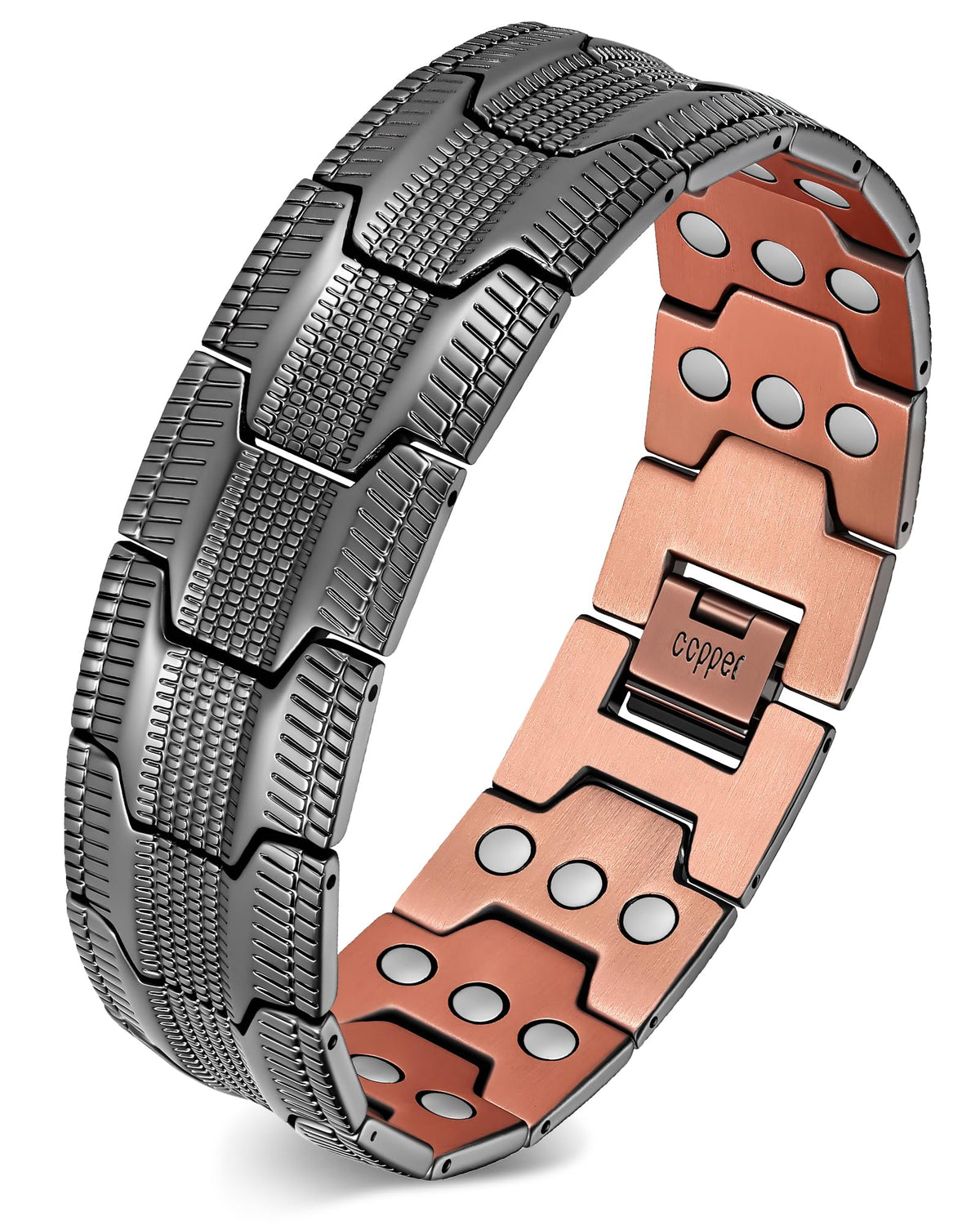 Bracelet Feraco en cuivre avec 3 rangs d'aimants néodyme pour un look élégant.