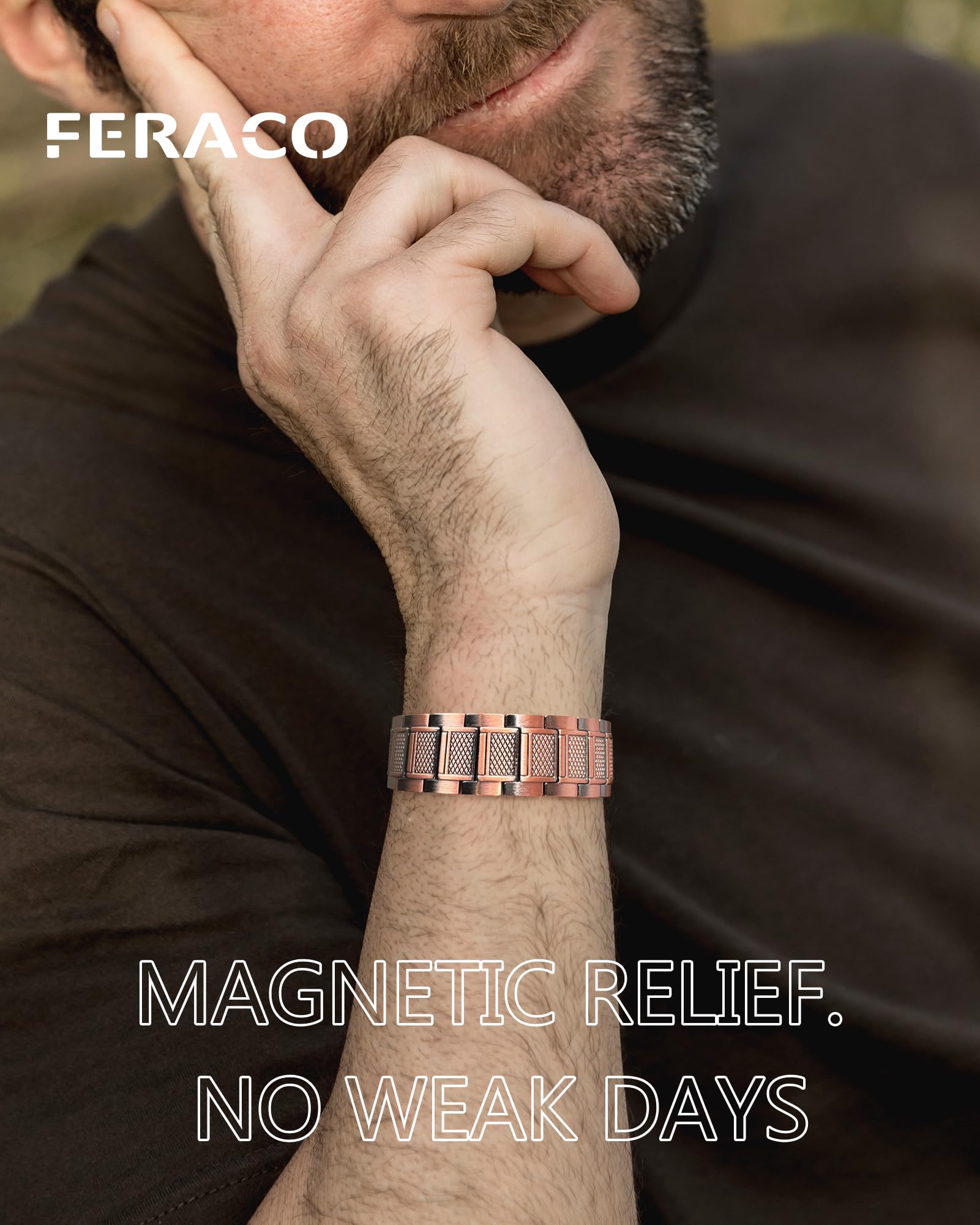Feraco bracelet cuivre, 3x puissance magnétique, allure masculine et énergie potentielle