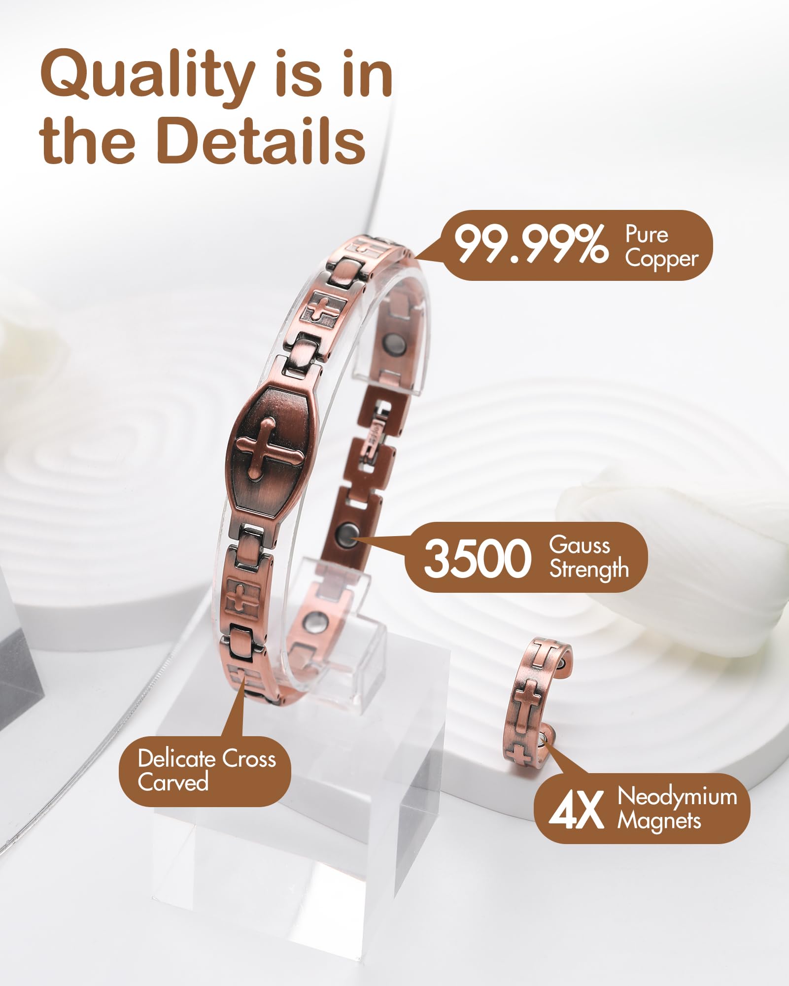 Feraco bracelet cuivre aimants 3500gauss, style moderne et allure distinctive.