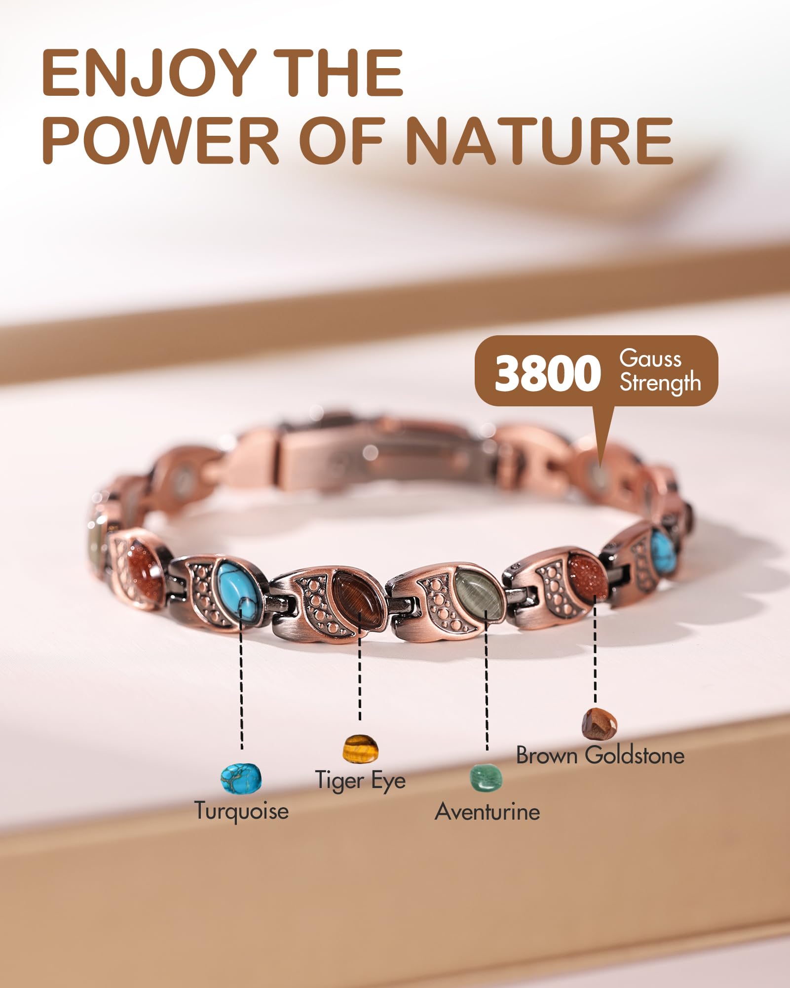 Feraco bracelet cuivre avec aimants 3800 gauss, design moderne