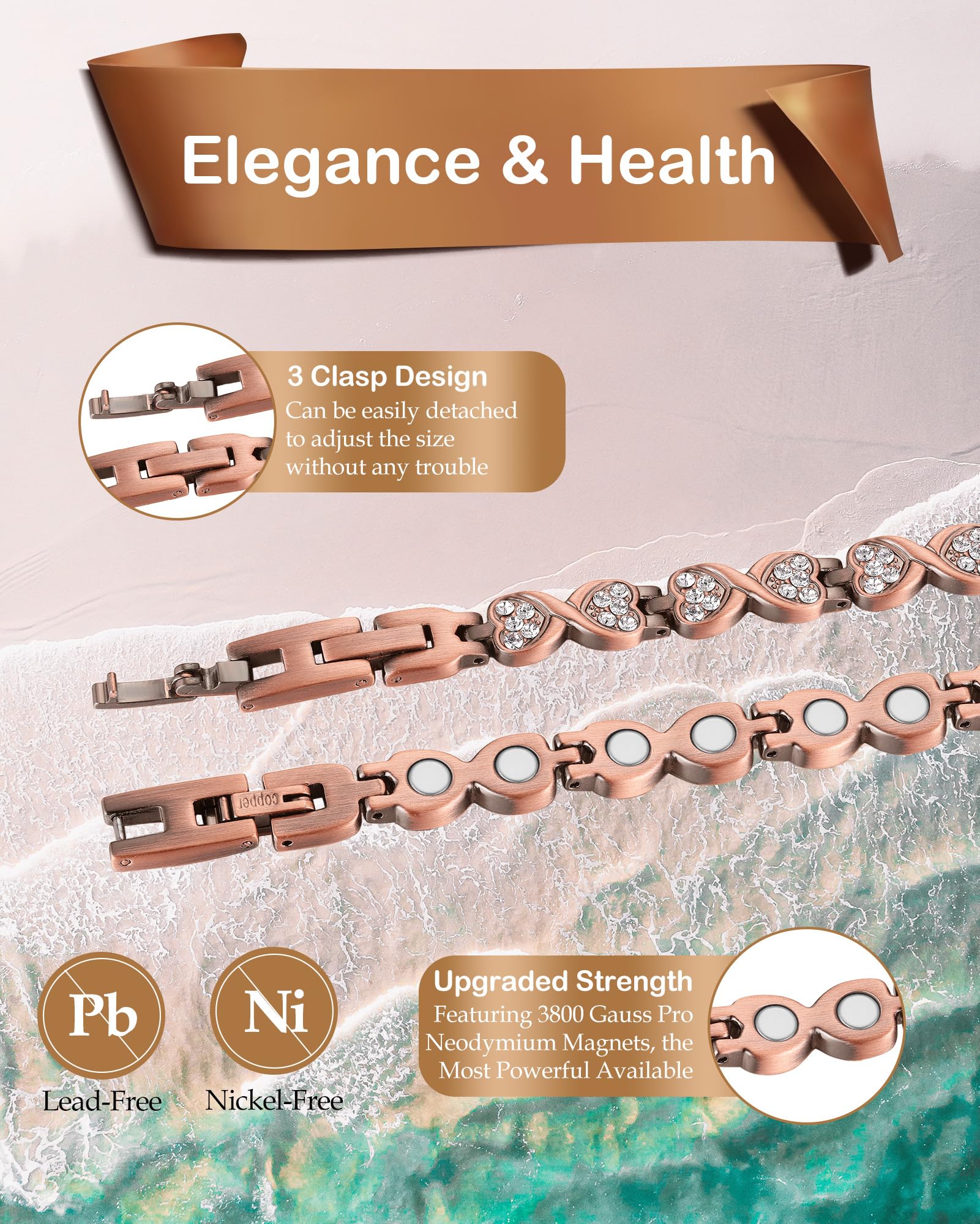 Feraco bracelet cuivre aimants neodyme puissants, allure moderne et portée quotidienne.